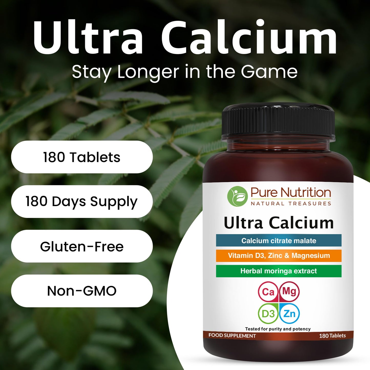 PURE NUTRITION NATURAL TREASURES Calcium Citrate 1000mg Highly Absorbable Calcium Supplement with Calcium Citrate Malate, Vitamin D, Zinc and Magnesium Tablet, 1 Tablet