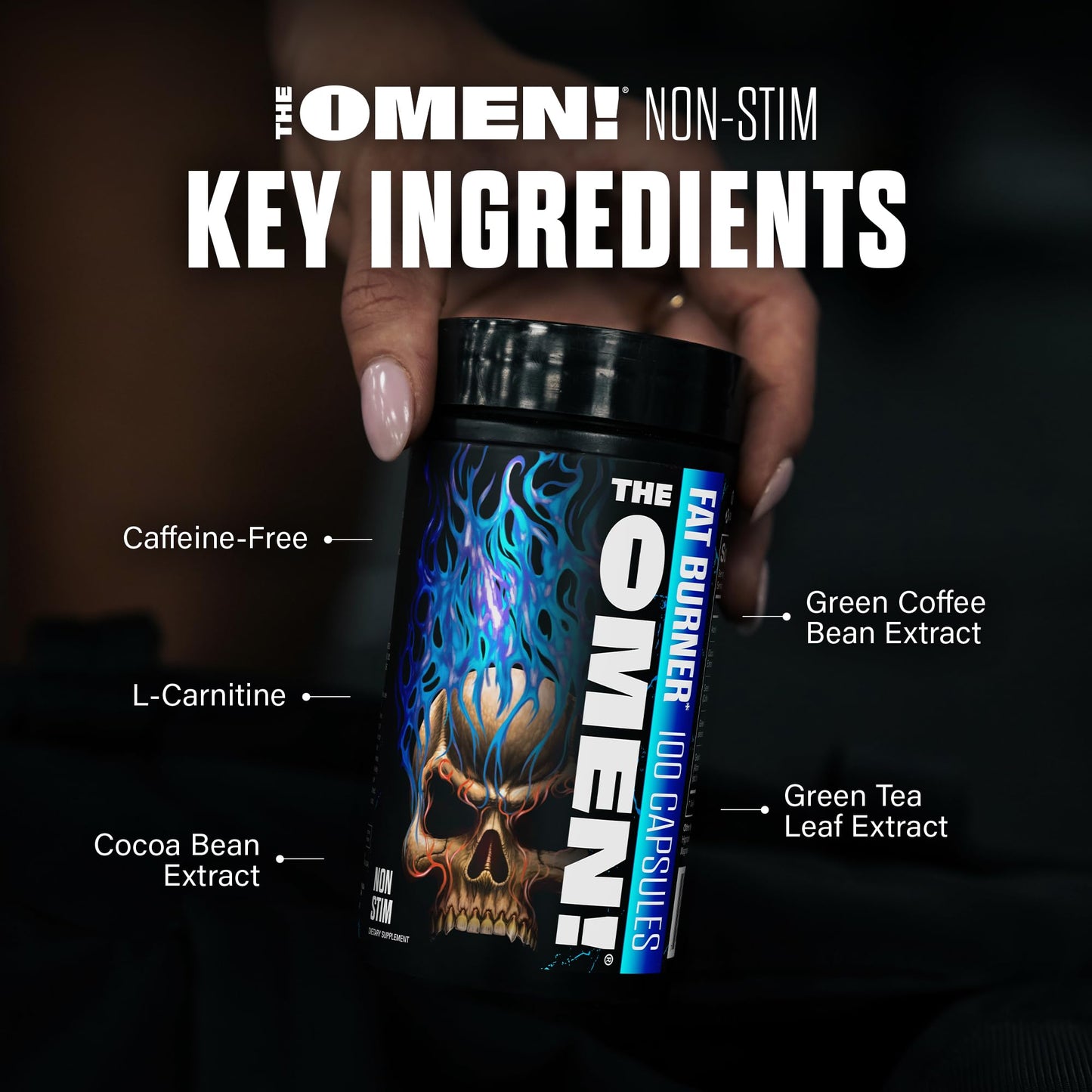 JNX SPORTS The Omen! Non-Stimulant Thermogenic Fat Burner for Men & Women, Weight Loss Supplement, Caffeine-Free & Appetite Suppressant, 100 Capsules