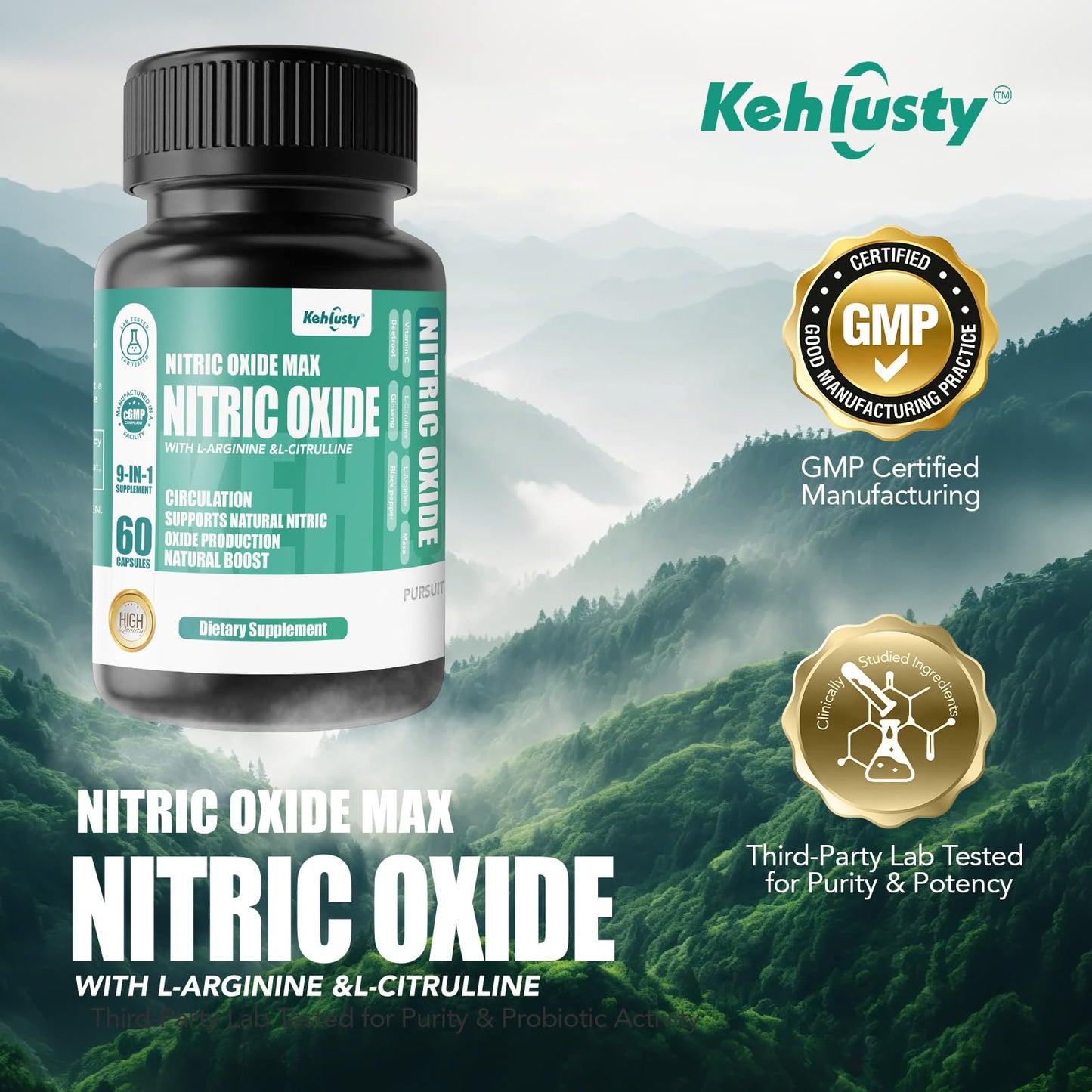 KEHLUSTY Nitric Oxide Booster Capsule, 60 Capsules