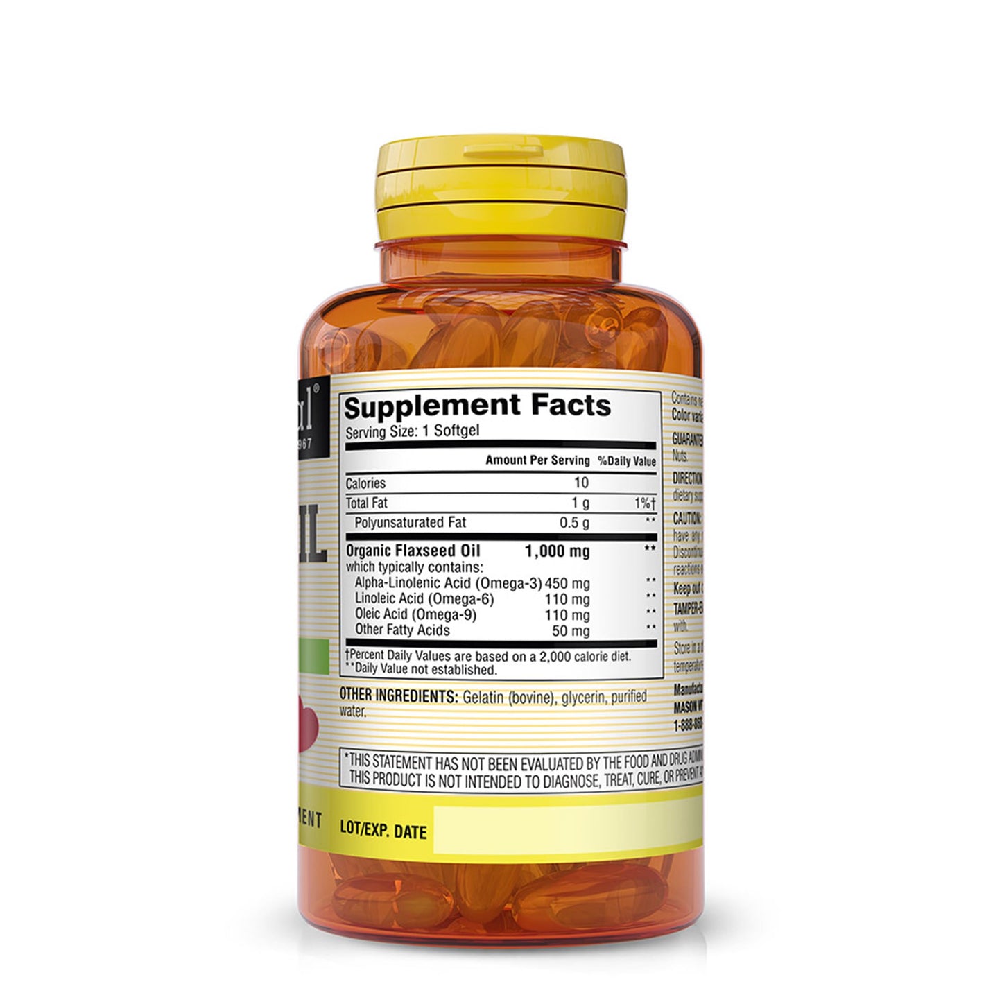 MASON NATURAL Flaxseed Oil 1000mg – Omega 3-6-9 Softgels for Heart Health, 100 Softgels