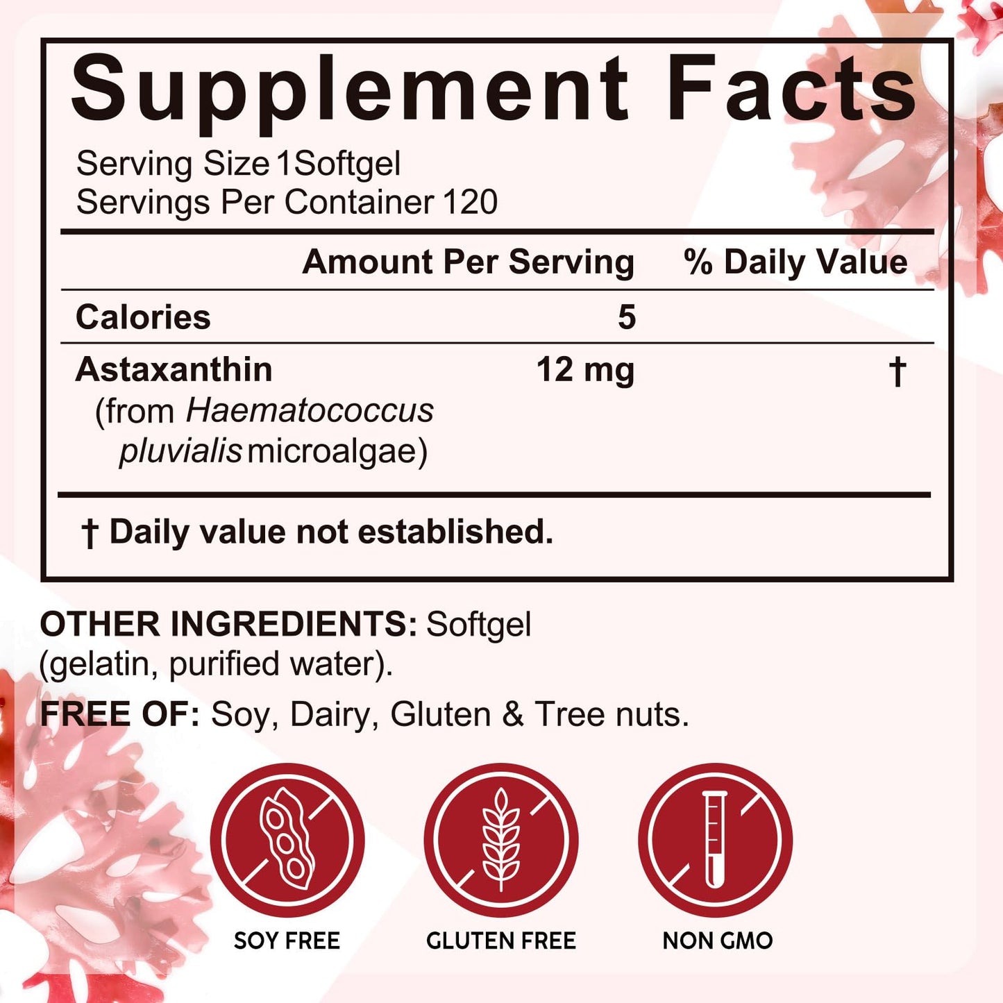 Xaarty Astaxanthin 12mg Natural Antioxidant Supplement for Eye, Joint, Skin Health, Microalgae Source, Supports Internal Circulation, 120 Tablets