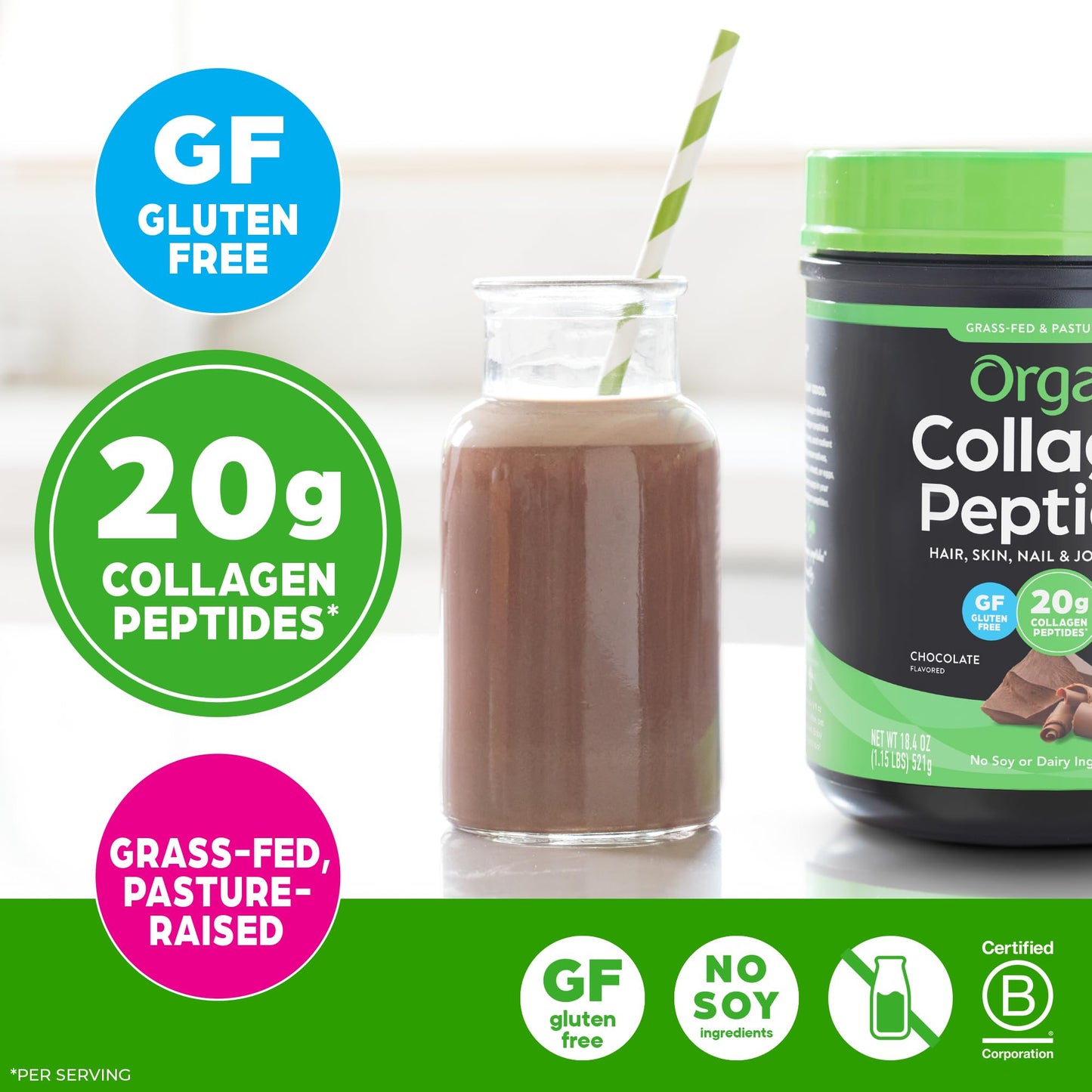 Orgain Hydrolyzed Collagen Peptides Powder, Chocolate, 16 Servings