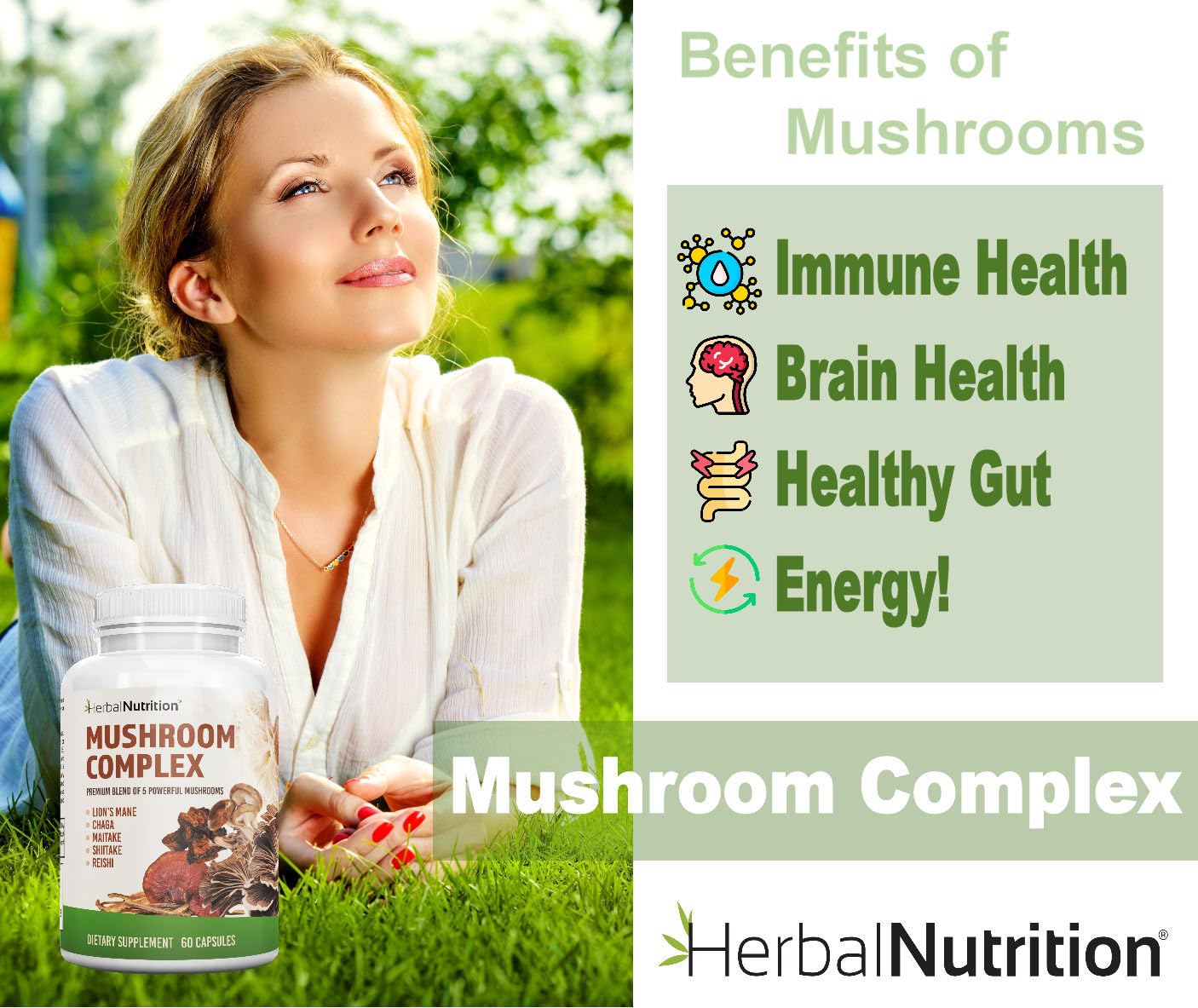 Herbal Nutrition Mushroom Complex 700-1400mg Capsules, 120 Count