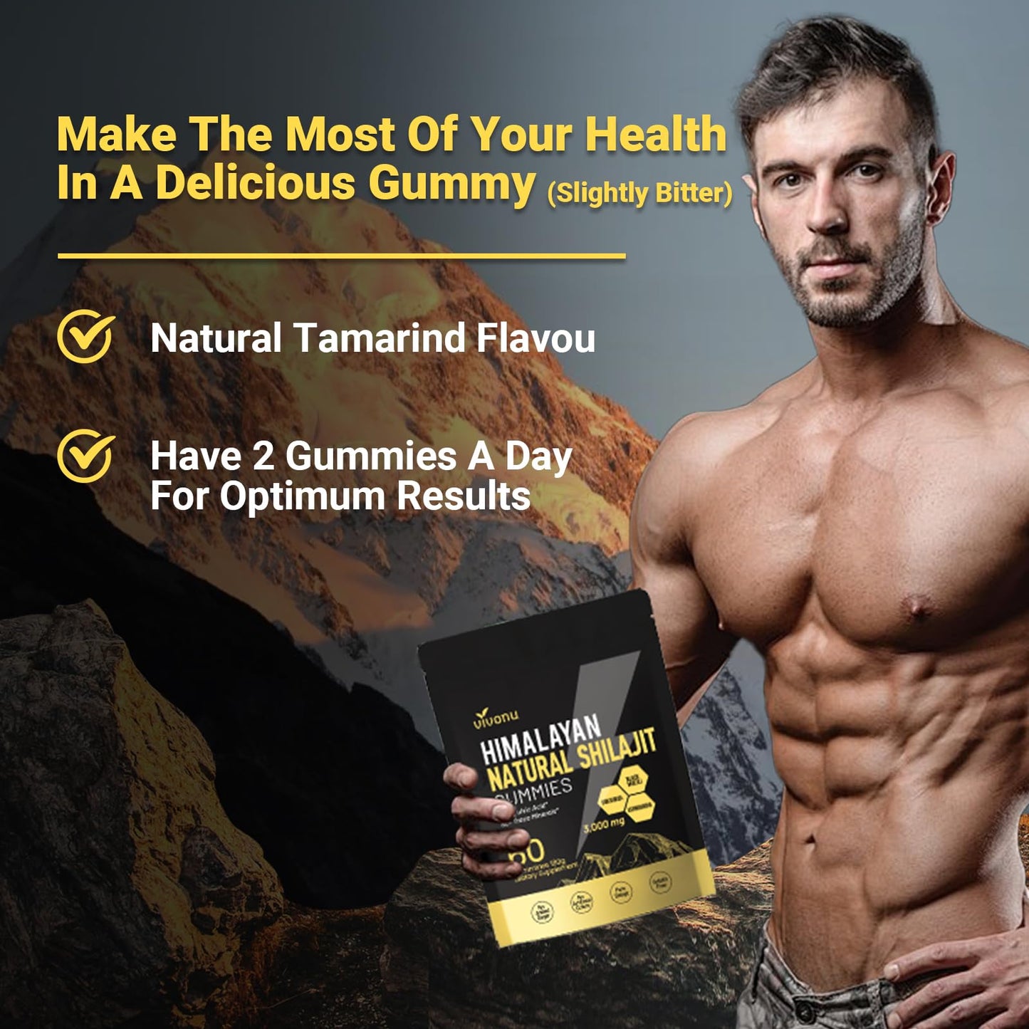VivoNu Shilajit Gummies with Ashwagandha & Gokshura, 60 Gummies