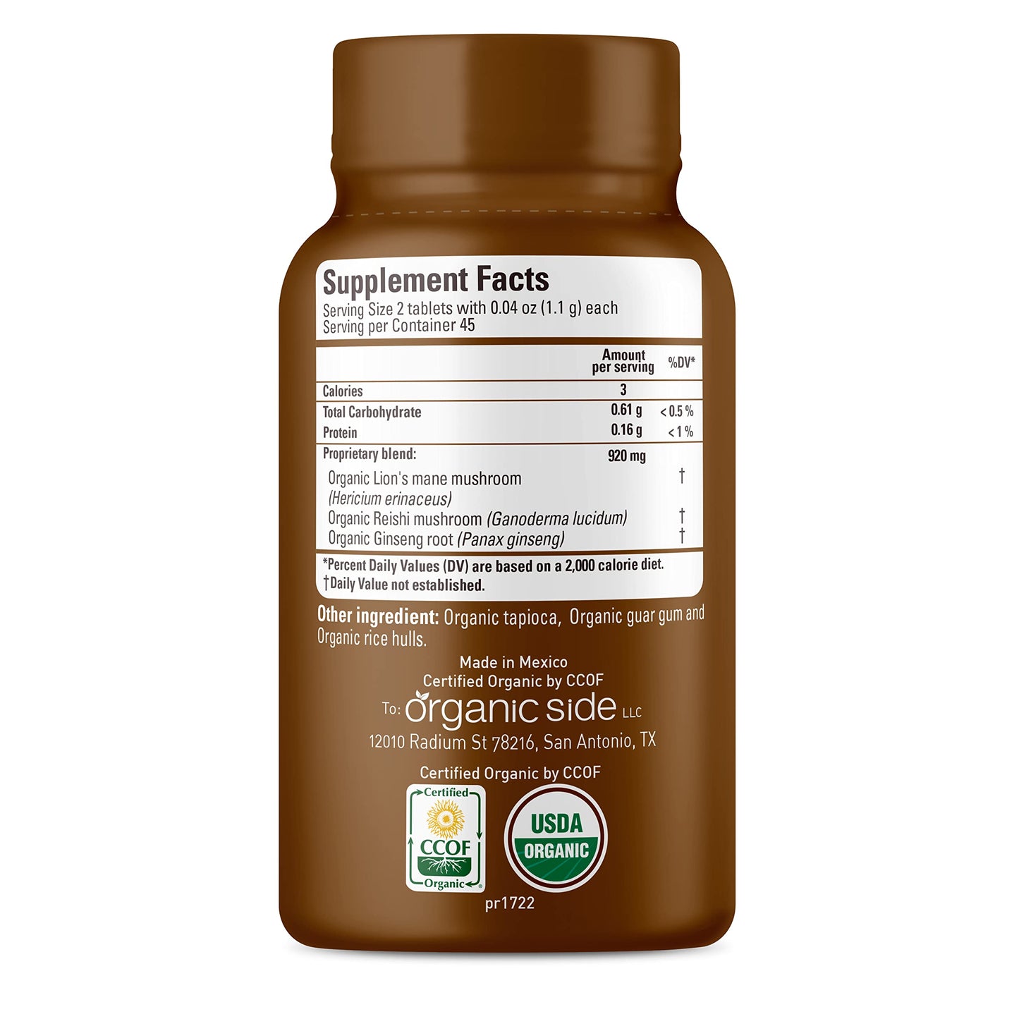 OS Organic Side Lions Mane, Reishi, & Ginseng Tablets 90 Tablets
