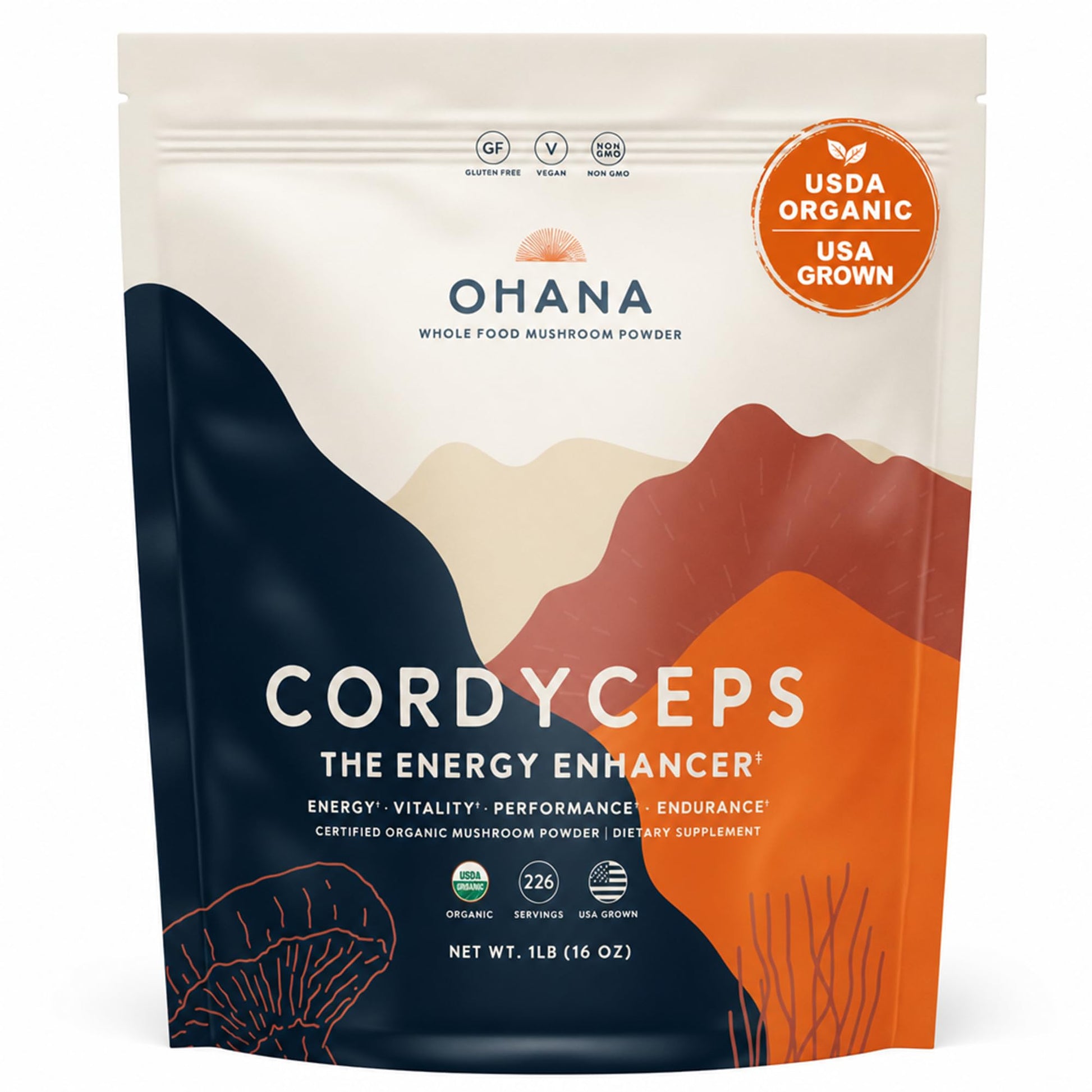 Ohana Mushrooms Cordyceps Organic Mushroom Powder Blend, 16 oz