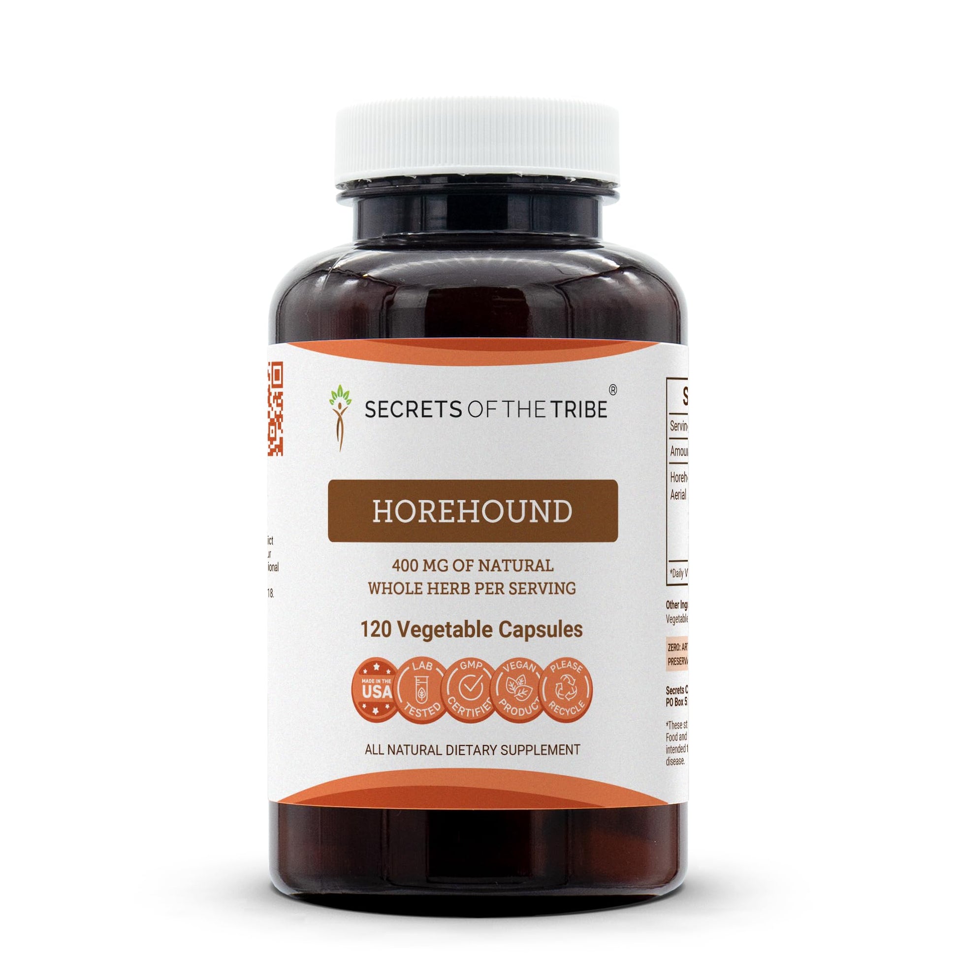 Secrets of the Tribe Horehound 400 mg Dried Herb Capsules, 120 Count