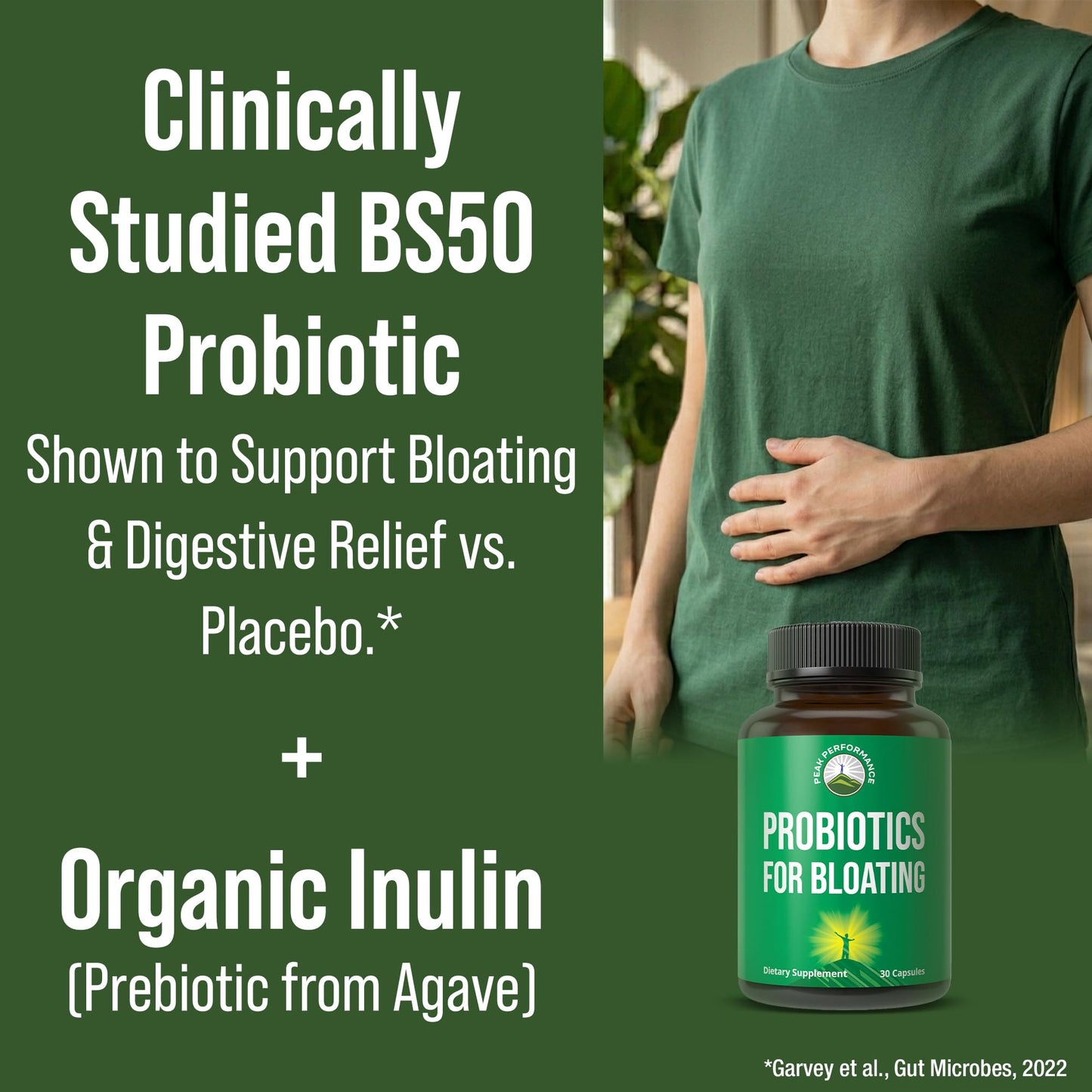 Peak Performance Bloat and Gas Probiotic Capsules, 30 Count
