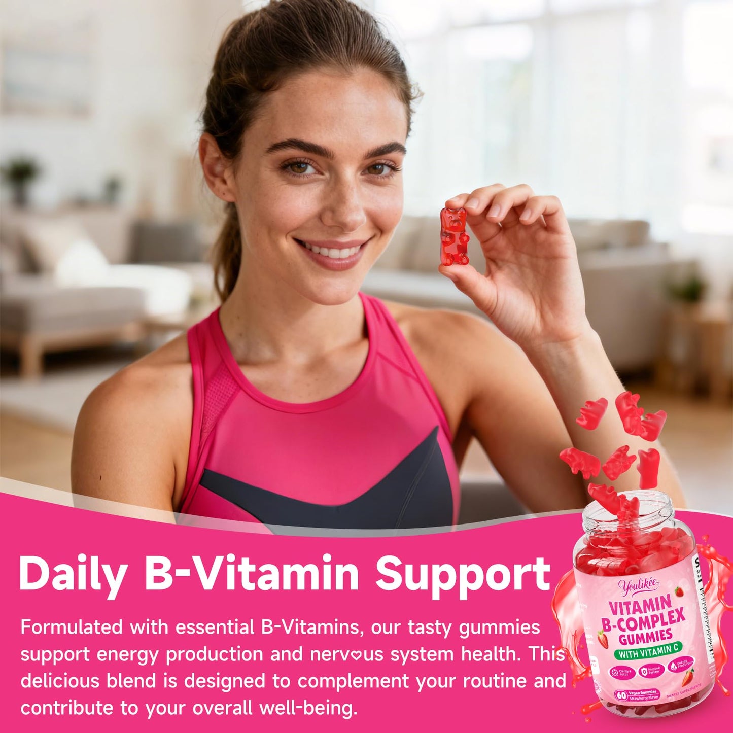 Youlikee Vitamin B-Complex Gummies for Women & Men, 60 Count