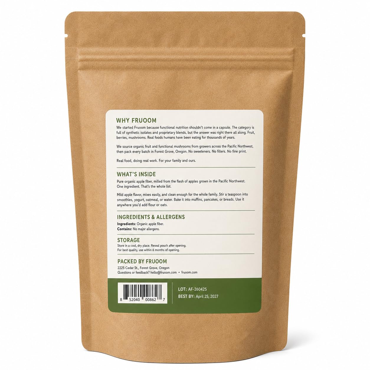 Fruoom Organic Apple Fiber Powder 12 Ounces