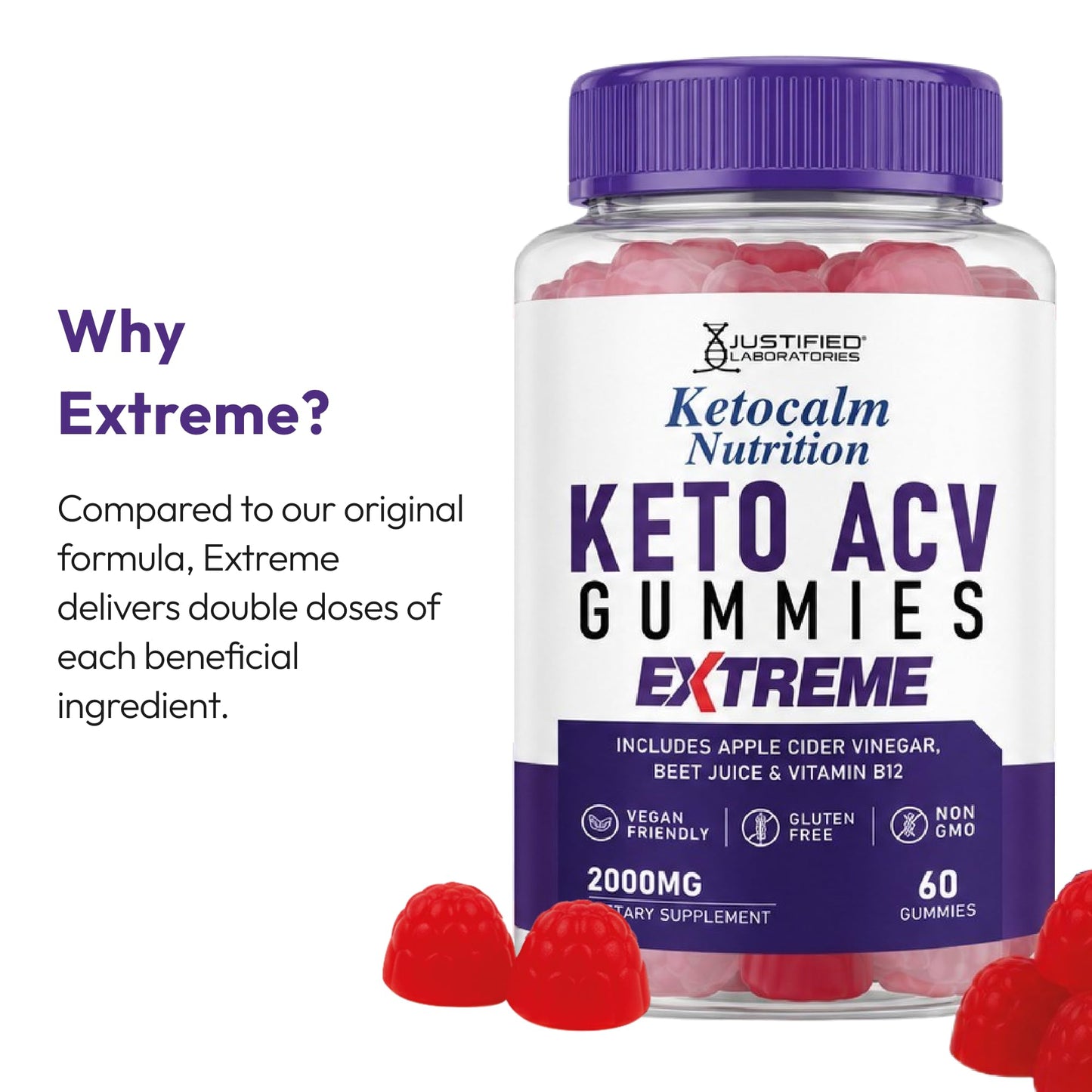 Justified Laboratories Ketocalm Nutrition Keto ACV Gummies Extreme (2000 mg) - 180 Gummies