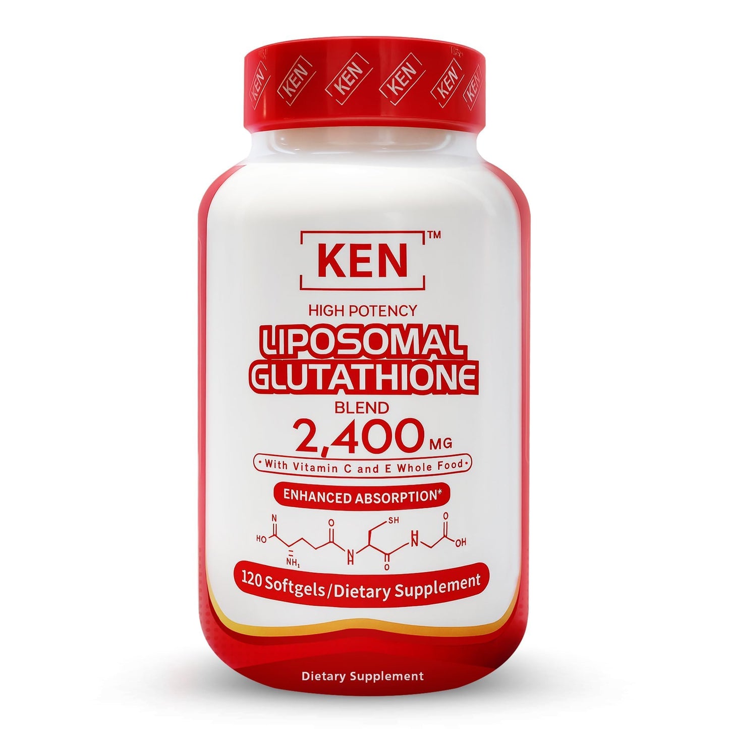 KEN Liposomal Glutathione with MCT Oil, 2400mg Blend, Vitamin C&E, Halal Softgel 120 Count