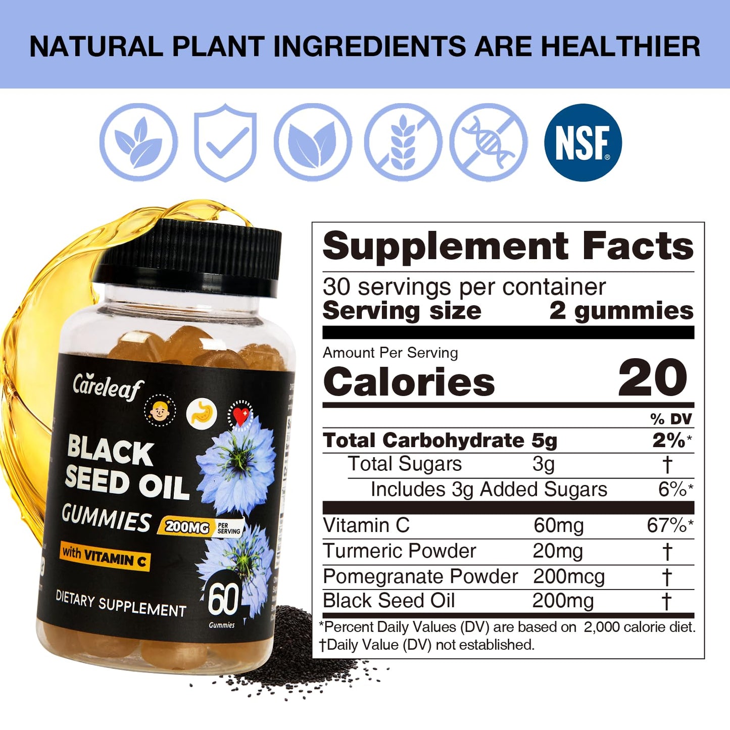 careleaf Black Seed Oil Gummies with Turmeric & Pomegranate, 60 Gummies