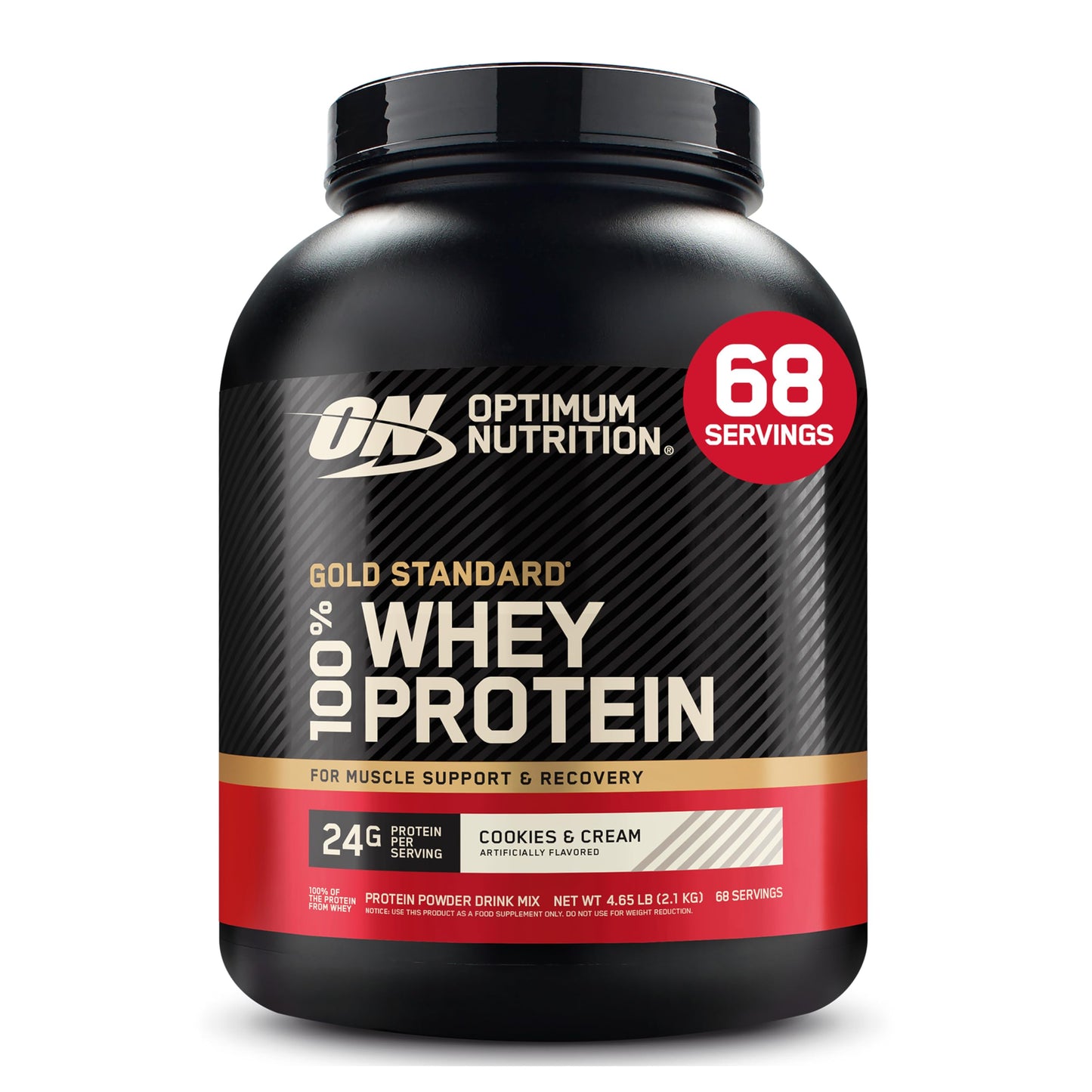 Optimum Nutrition Gold Standard 100% Whey Protein Powder Cookies & Cream, 80 Servings