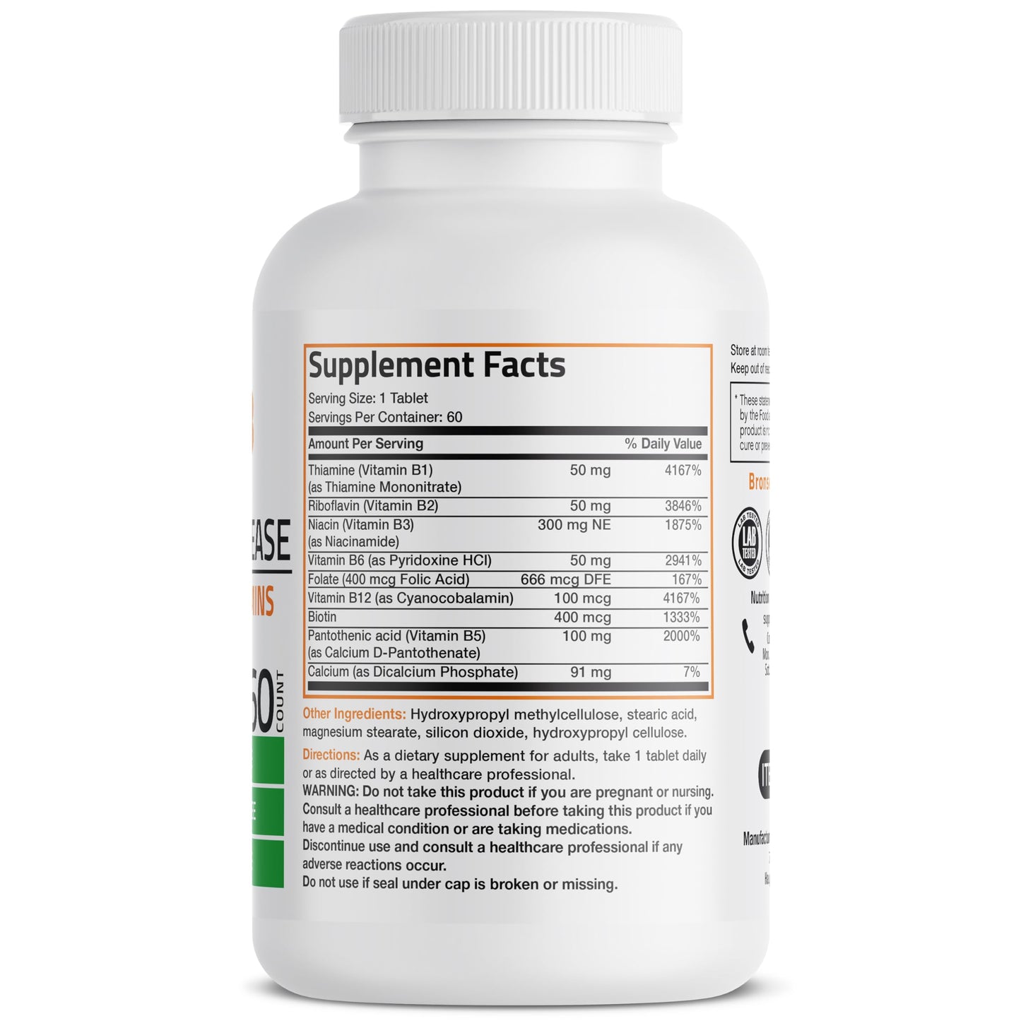 Bronson Super B Vitamin B Complex Sustained Slow Release, 60 Tablets