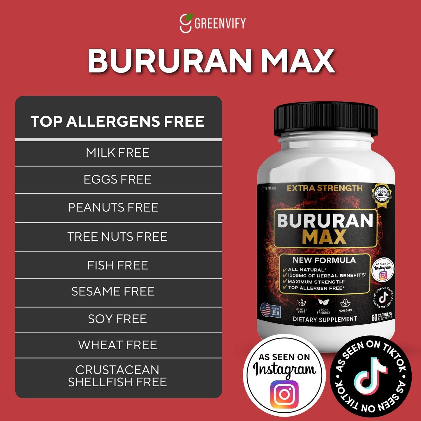 GREENVIFY Bururan Max Organic Maca Root Supplement Black Pepper 60 Capsules