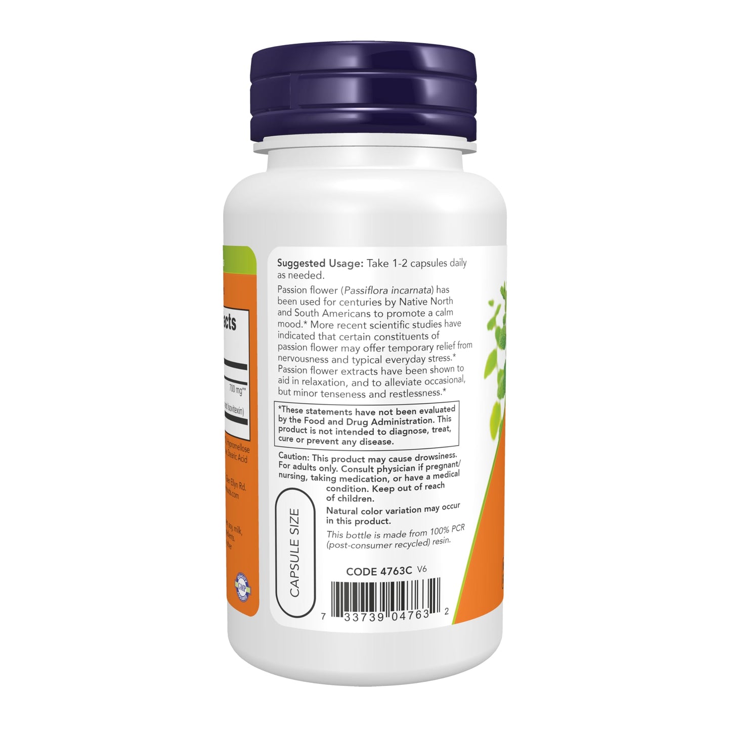 NOW Foods Passion Flower (Passiflora incarnata) 350 mg Veg Capsules, 90 Count