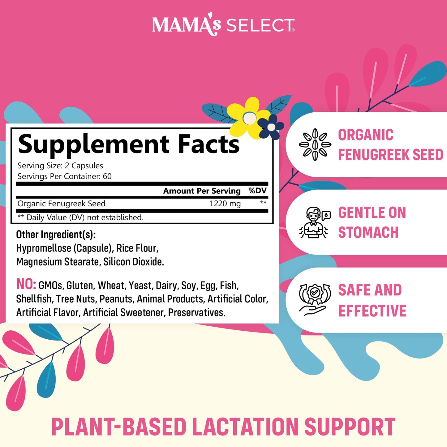 Mama's Select Organic Fenugreek Capsules, 120 Count