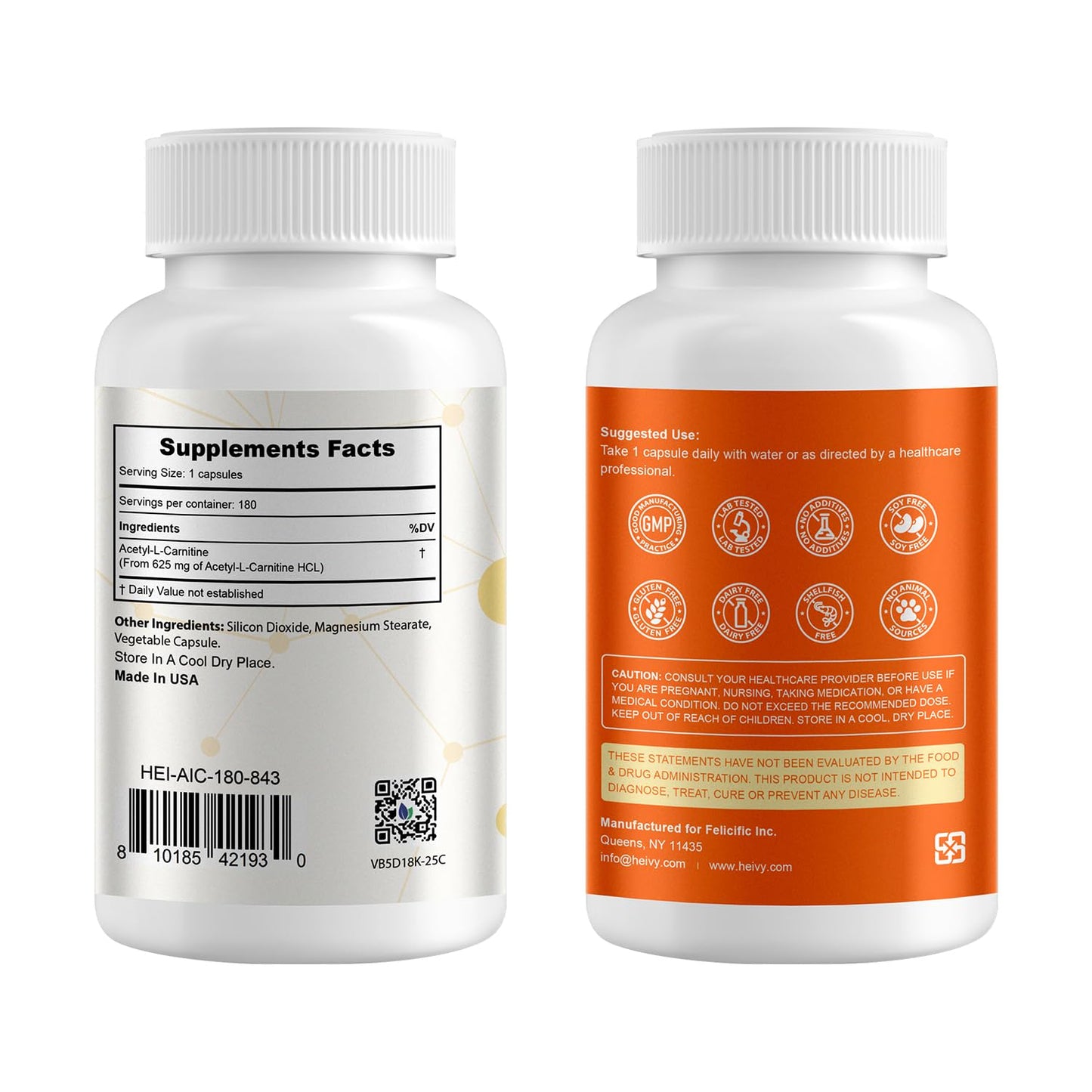 Heivy Acetyl L-Carnitine 500 mg, 360 Capsules