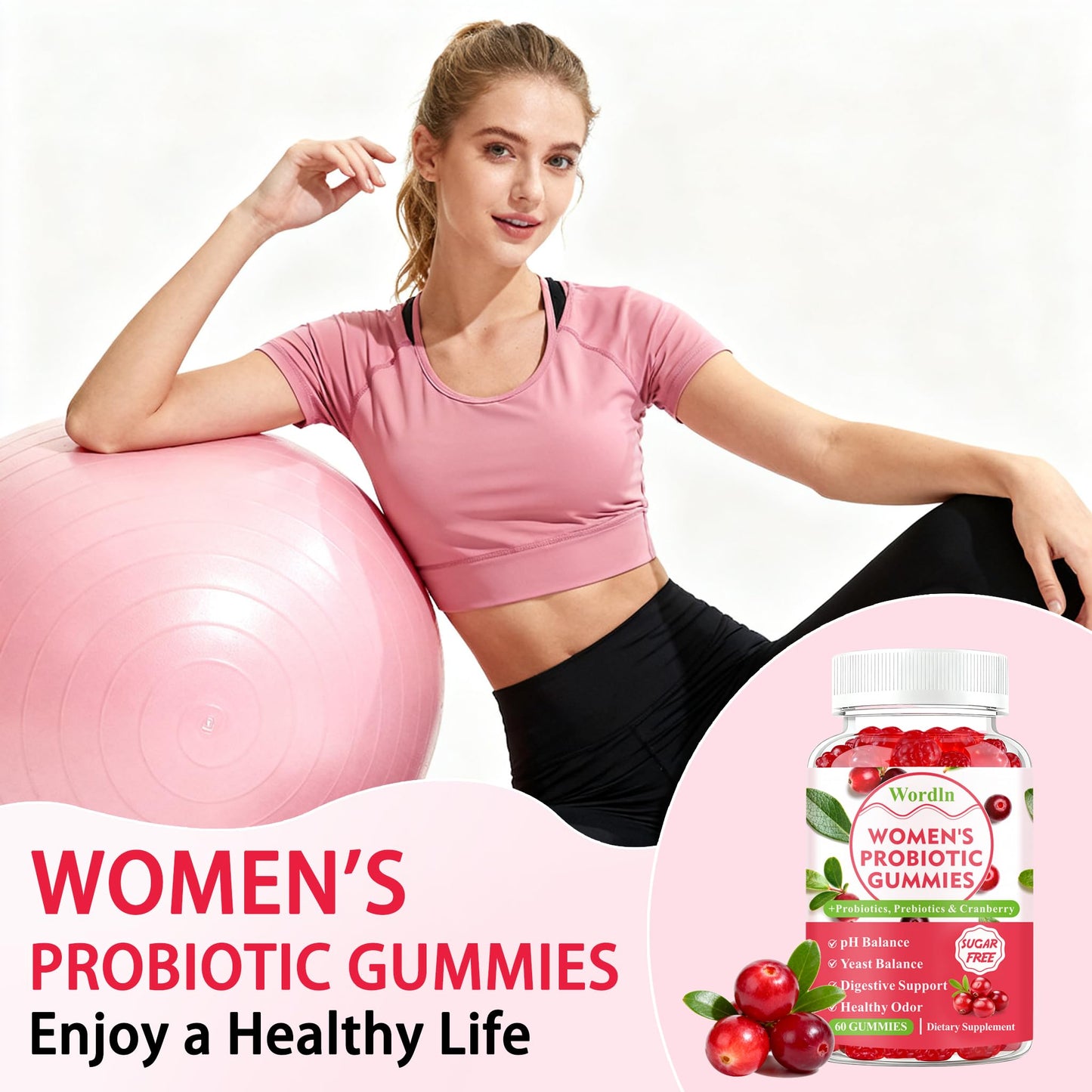 Wordln Women Probiotic Gummies for Feminine Health, 60 Count