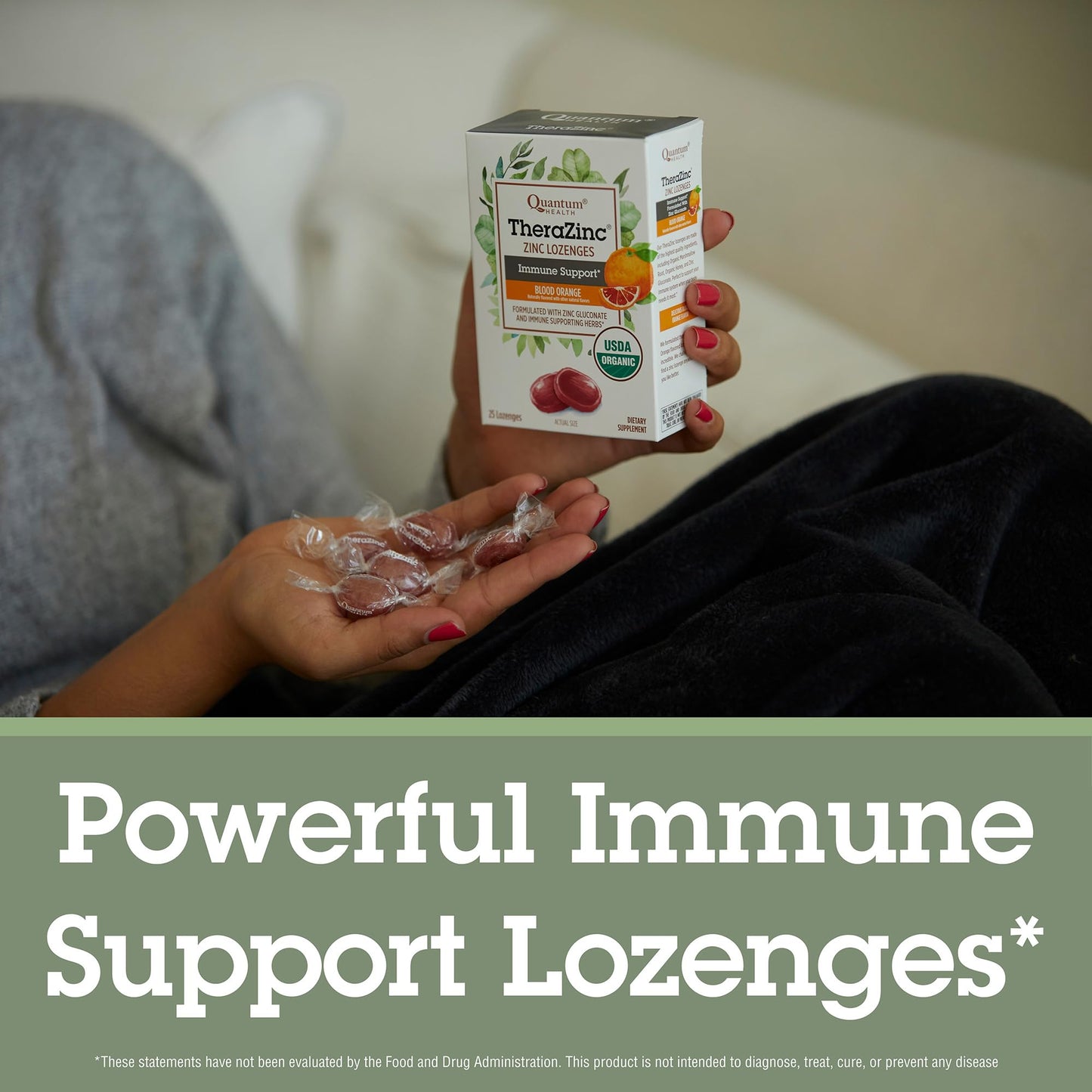 Quantum TheraZinc Organic Zinc Lozenges with Echinacea & Honey, Blood Orange Flavor, 25 Count