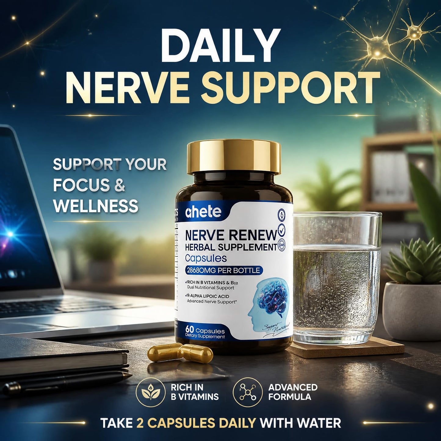 Ahete NeuroRevive Nerve Support Capsules, 60 Count