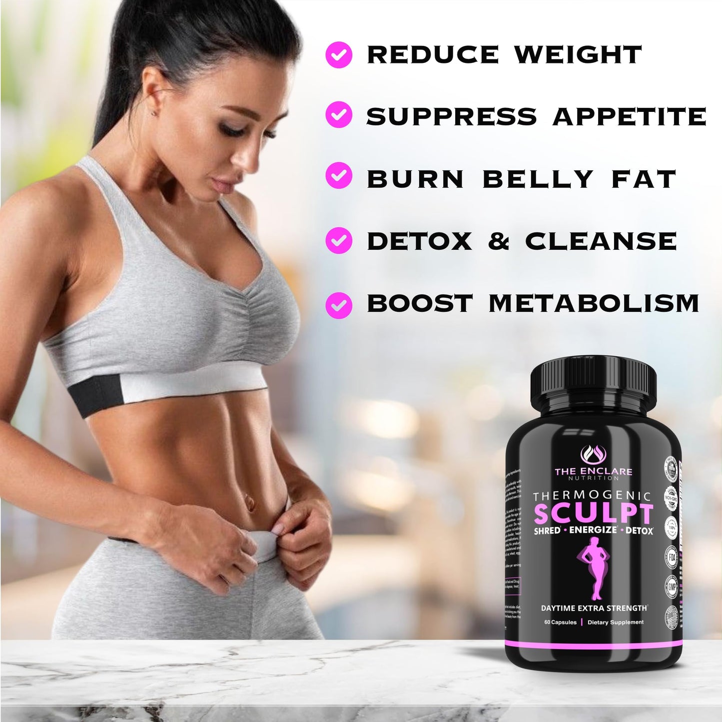 THE ENCLARE NUTRITION Thermogenic Fat Burner and Appetite Suppressant, Weight Loss Supplement, 60 Capsules