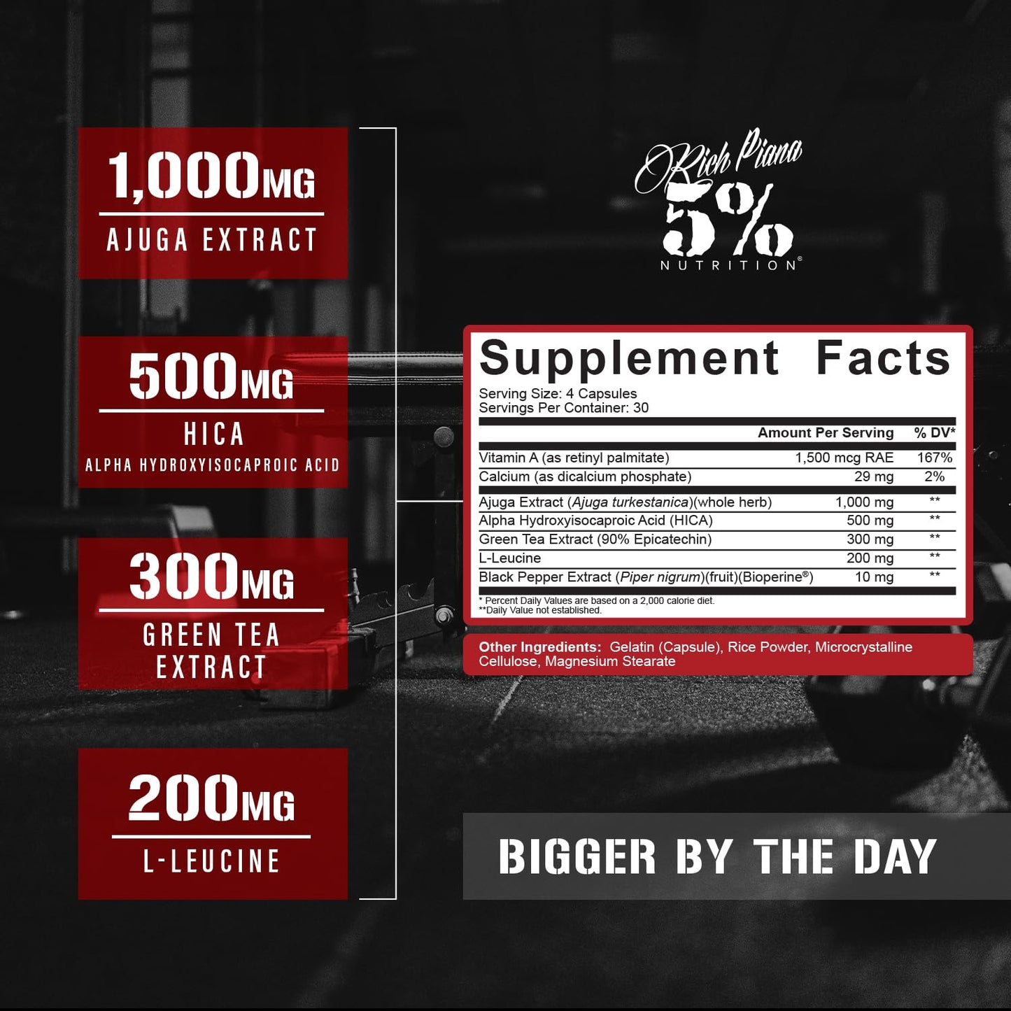 5% Nutrition Rich Piana BiggerByTheDay Anabolic Muscle Builder, Hardcore Mass Gainer Capsules, 120