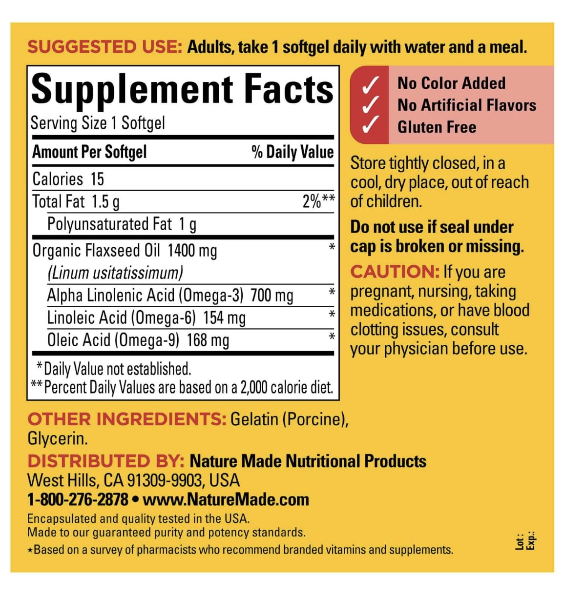POTORIK Flaxseed Oil Softgels 1400 mg, 300 Count