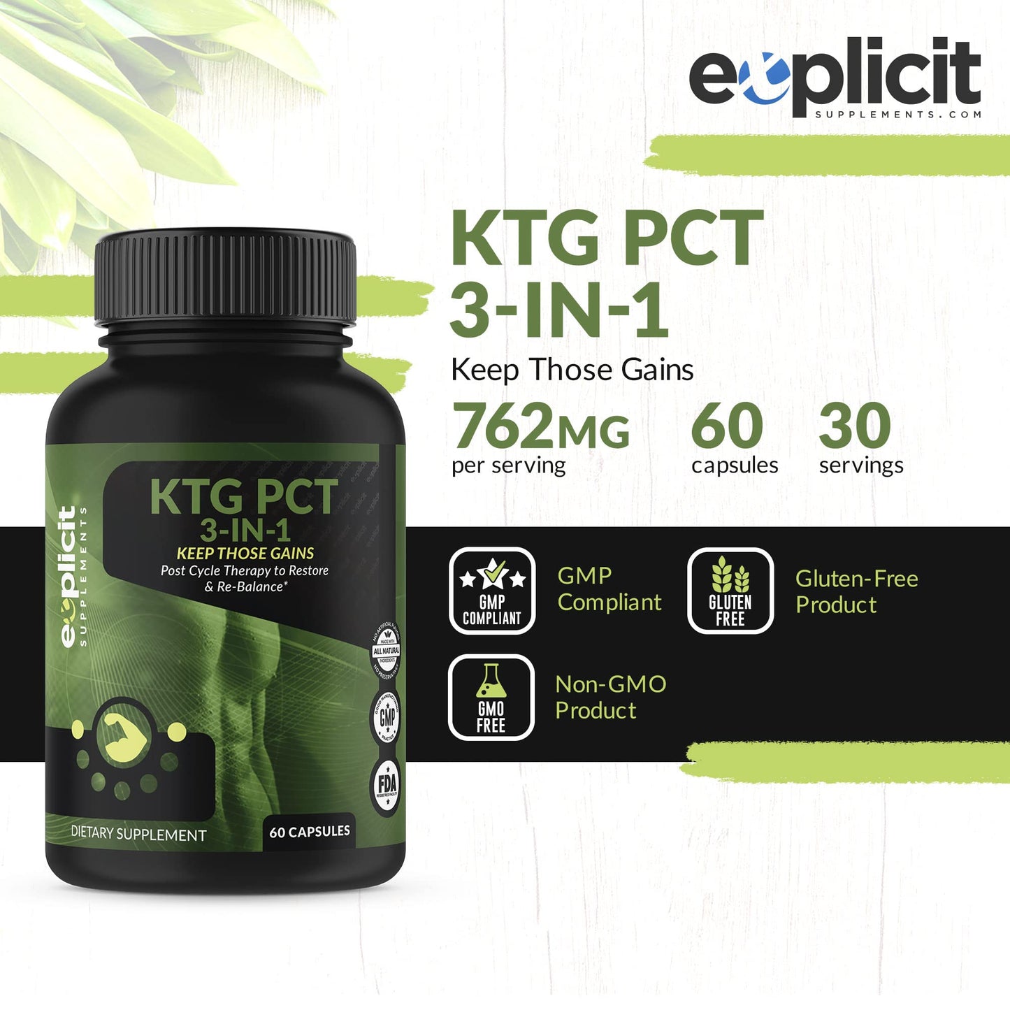eXplicit Supplements Keep Those Gains PCT 3-in-1 - Post Cycle Therapy 60 Capsules