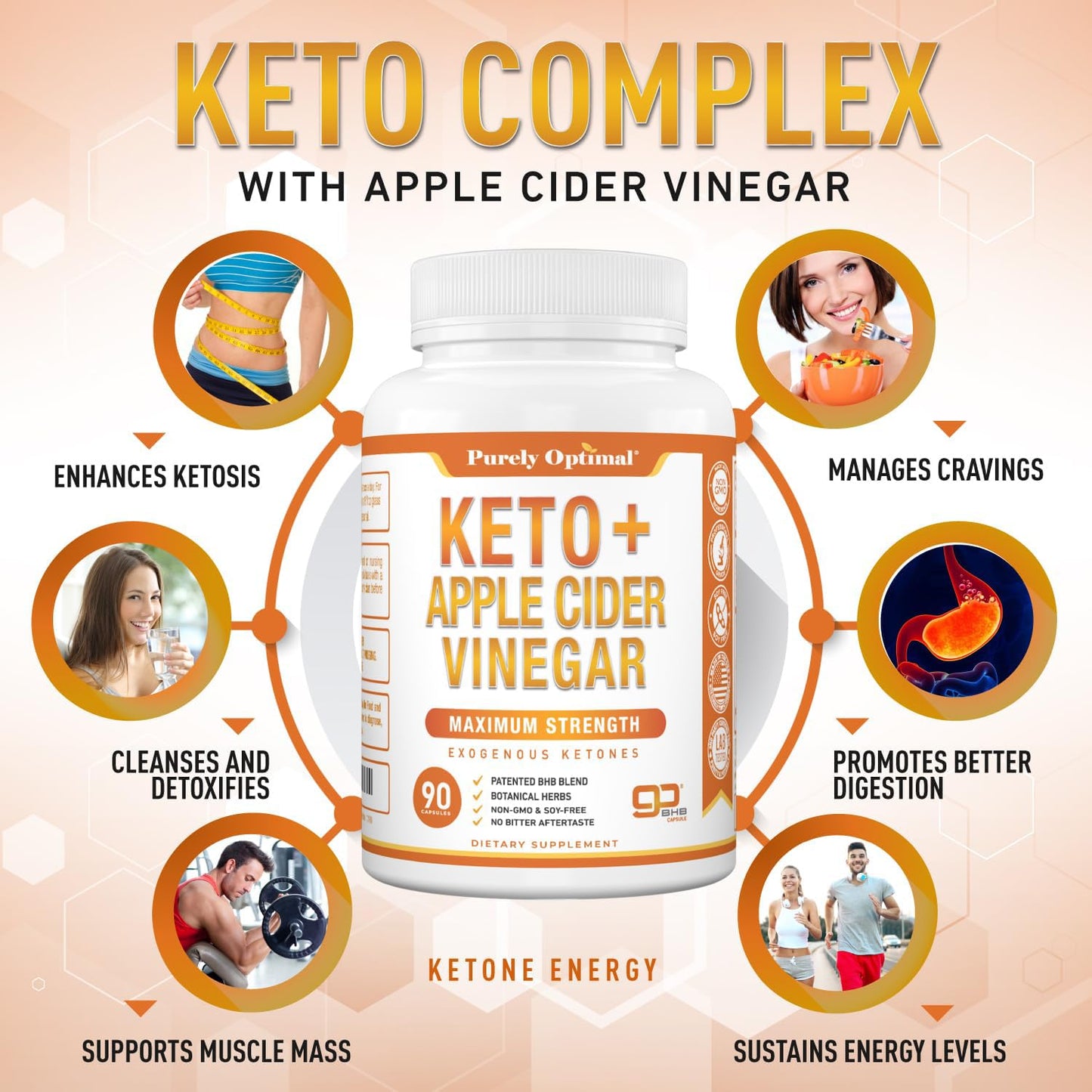 Purely Optimal Keto BHB + Apple Cider Vinegar Capsules, Exogenous Ketones with goBHB, 150 Capsules