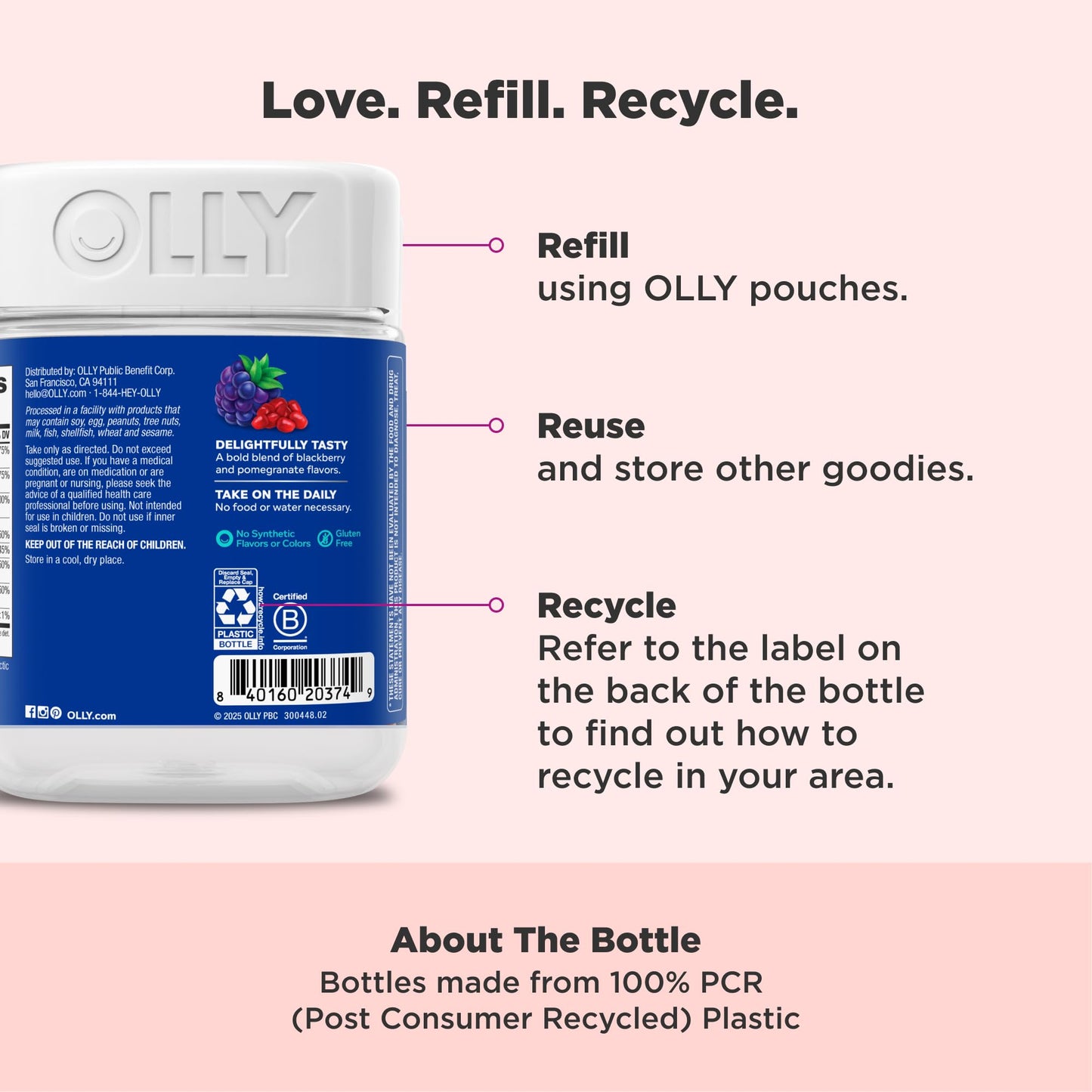 OLLY Men's Multi Gummies, Supports Overall Wellness,* Vitamins A, C, D, E, Bs & Zinc, BlackBerry Blitz Flavored, 65 Day Supply - 130 Count