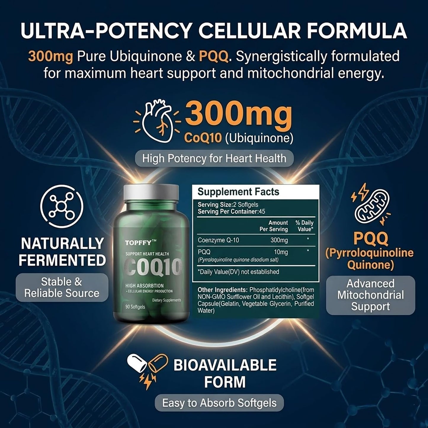 Vitaminora CoQ10 300mg Softgels, High Potency Ubiquinone, 180 Count