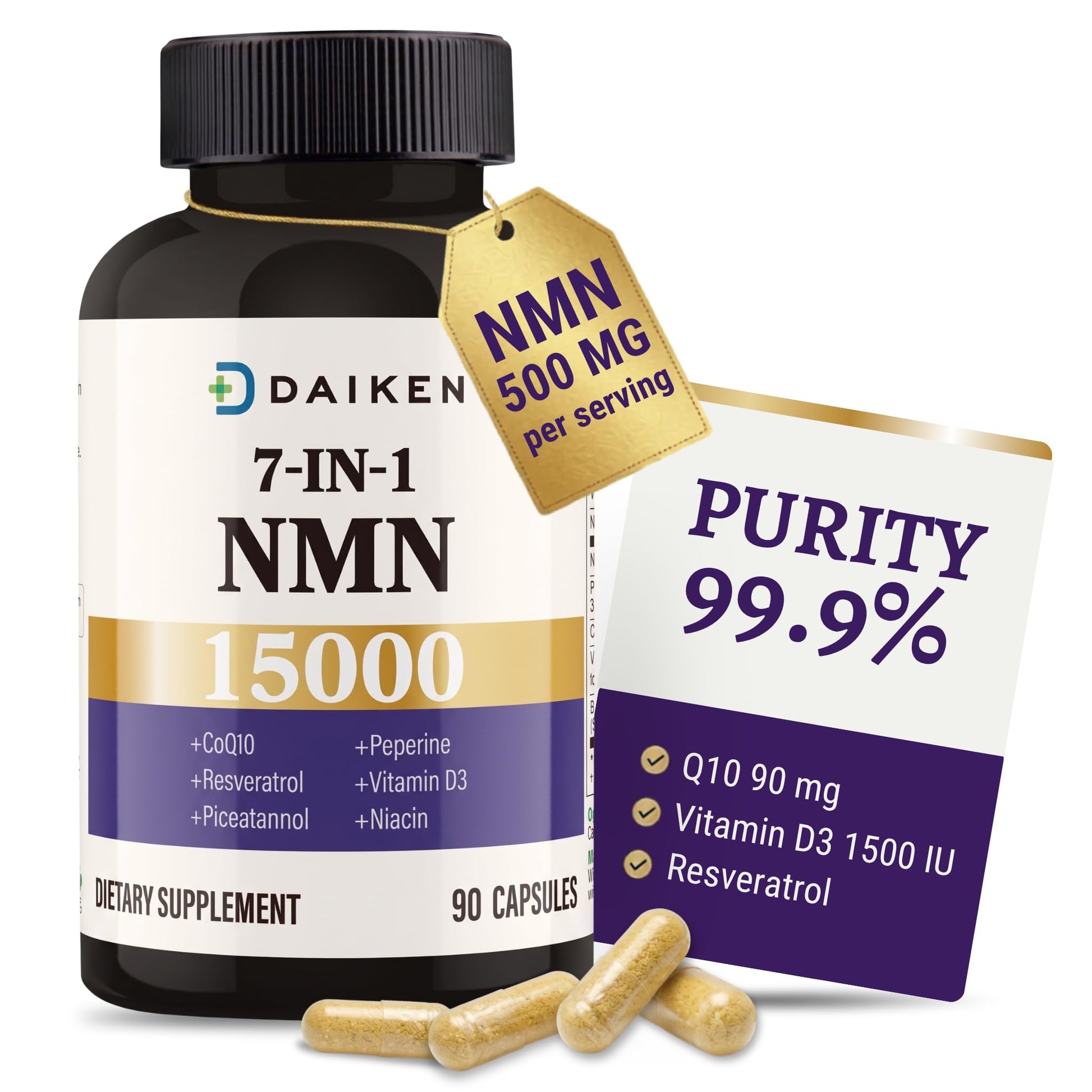 DAIKEN NMN 15000 Complex with CoQ10, D3 & Resveratrol, 90 Capsules