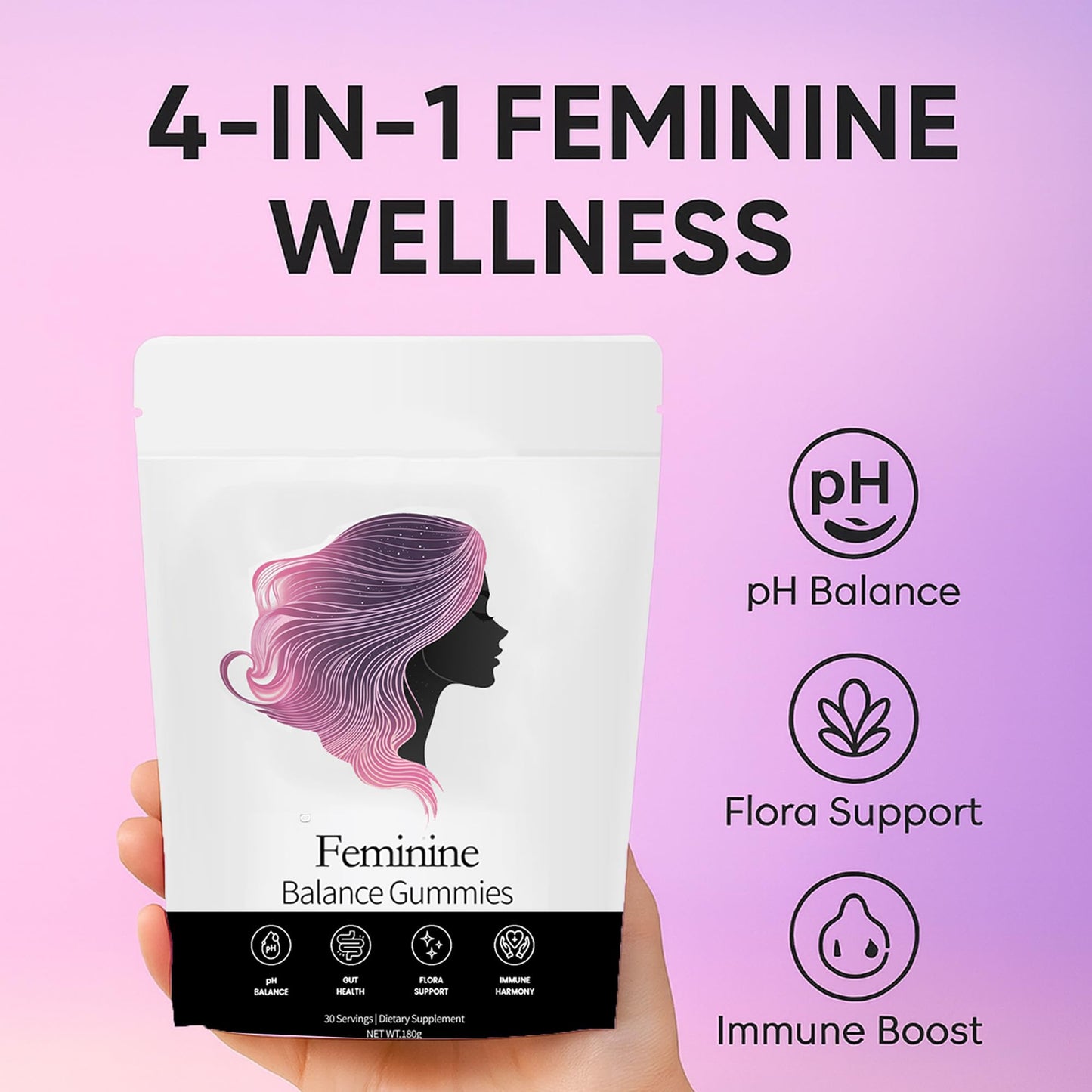 NEWUREHO Feminine Balance Gummies, Pineapple Probiotic Blend, Hawaiian Pineapple Flavor, 60 Gummies