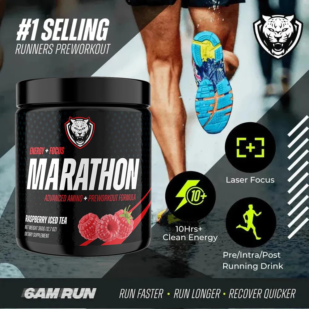 6AM Run Amino Energy with BCAAs Powder Raspberry Iced Tea, 12.6 Ounce