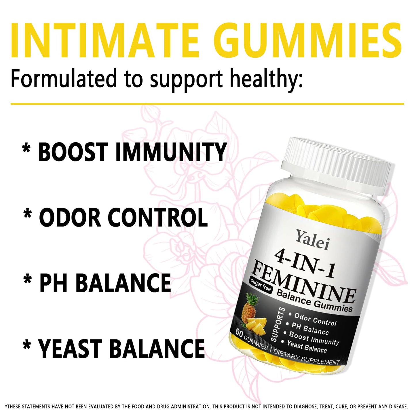 Yalei 4-in-1 Premium Feminine Balance & pH Balance Gummies for Women, 60 Count