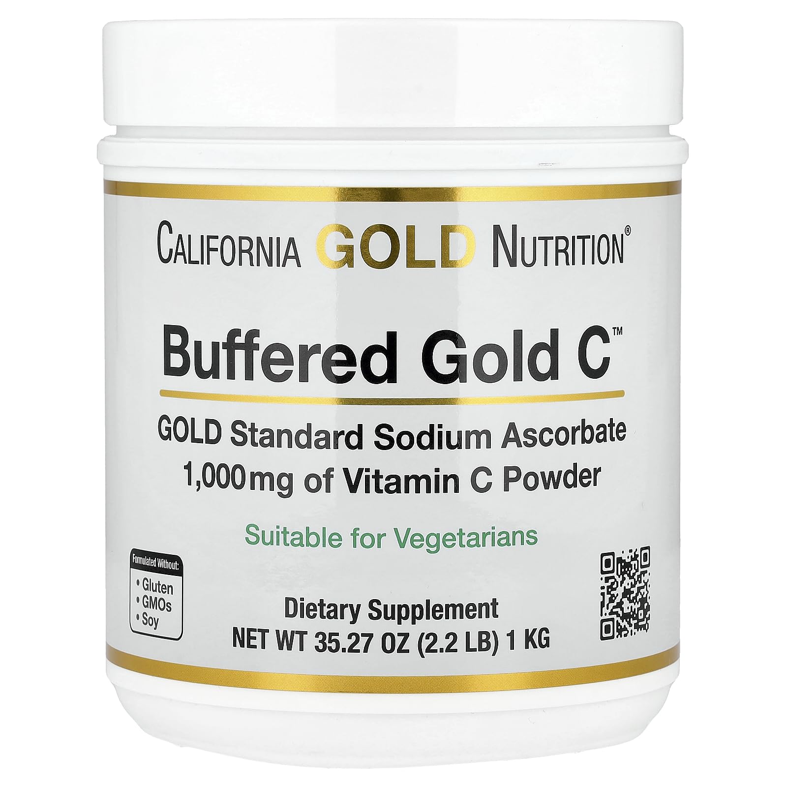 California Gold Nutrition Buffered Gold C Non-Acidic Vitamin C Powder, Sodium Ascorbate, 35.2 oz