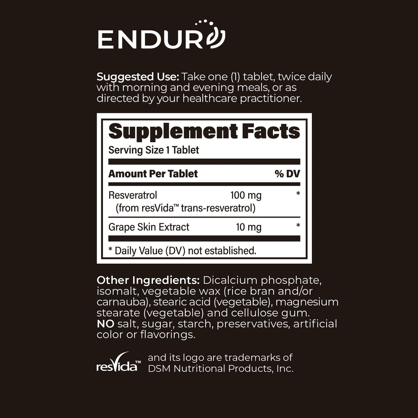 Endurance Products Resveratrol Grape Skin Extract IR (Immediate Release) 100 mg Tablet, 150 Count