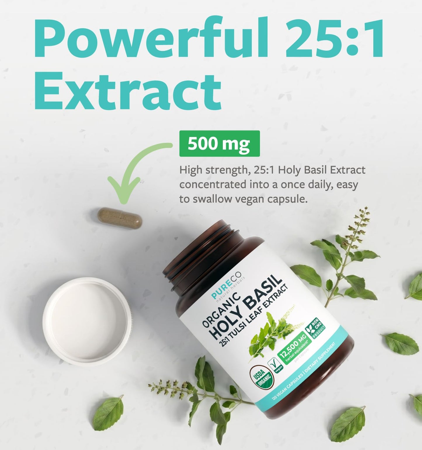 PURE CO Holy Basil Supplement Capsule 120 Count