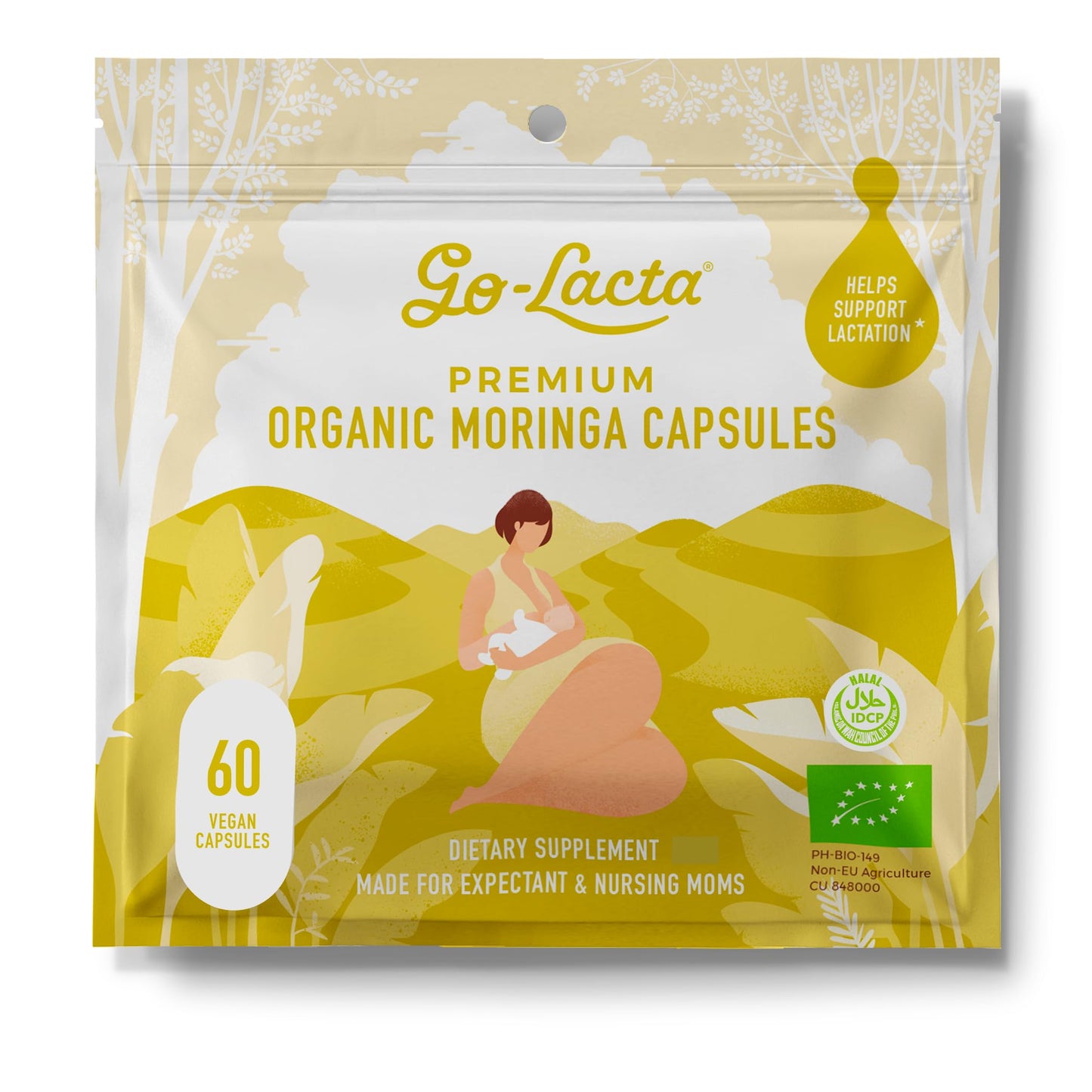 Go-Lacta 100% Organic Moringa Capsules for Breastfeeding Moms, 60 Capsules