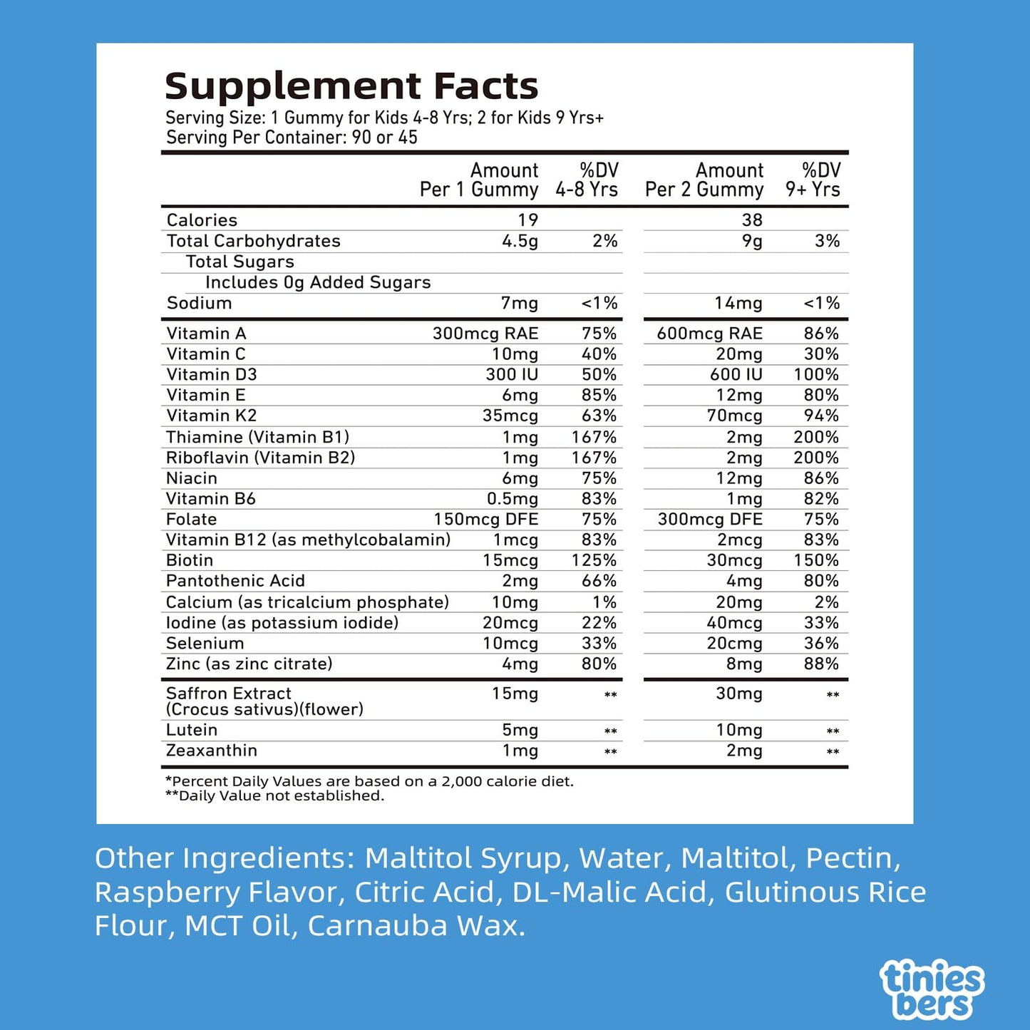 Tinies bers Saffron Gummies for Kids with Multivitamins and Methyl Vitamin B12, 60 Count