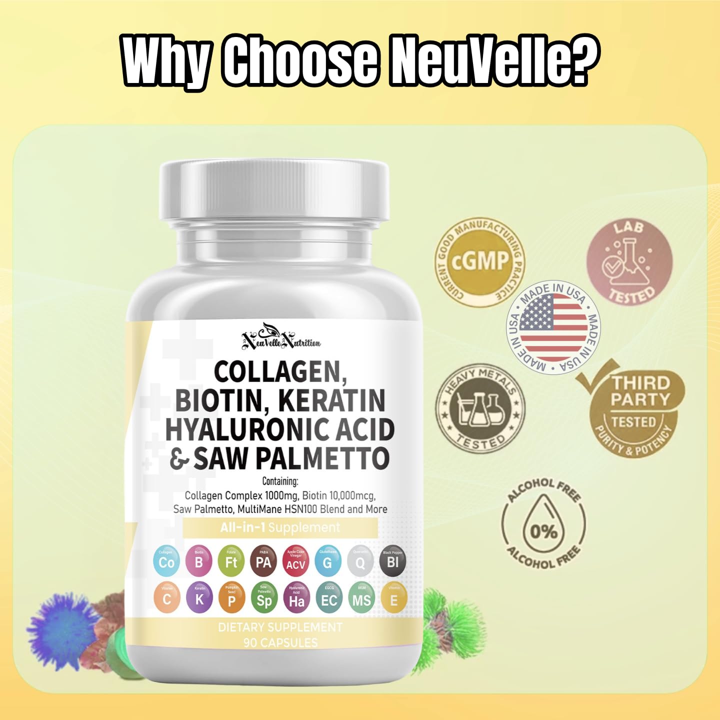 NeuVelleNutrition 16 in 1 Collagen Supplement Capsules, 90 Count