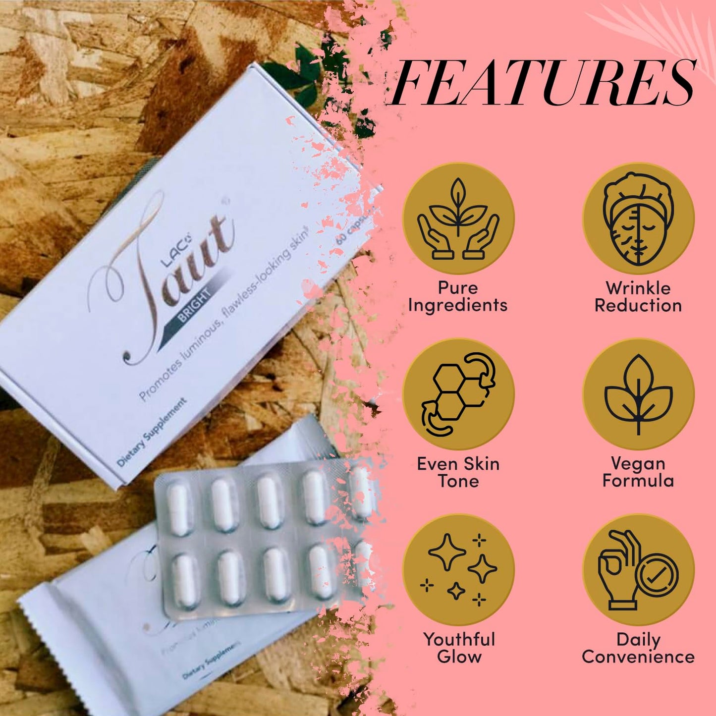 TAUT Liquid Collagen Drink 50 mL Bottle, 16 Bottles; TAUT Bright Capsules, 60 Capsules