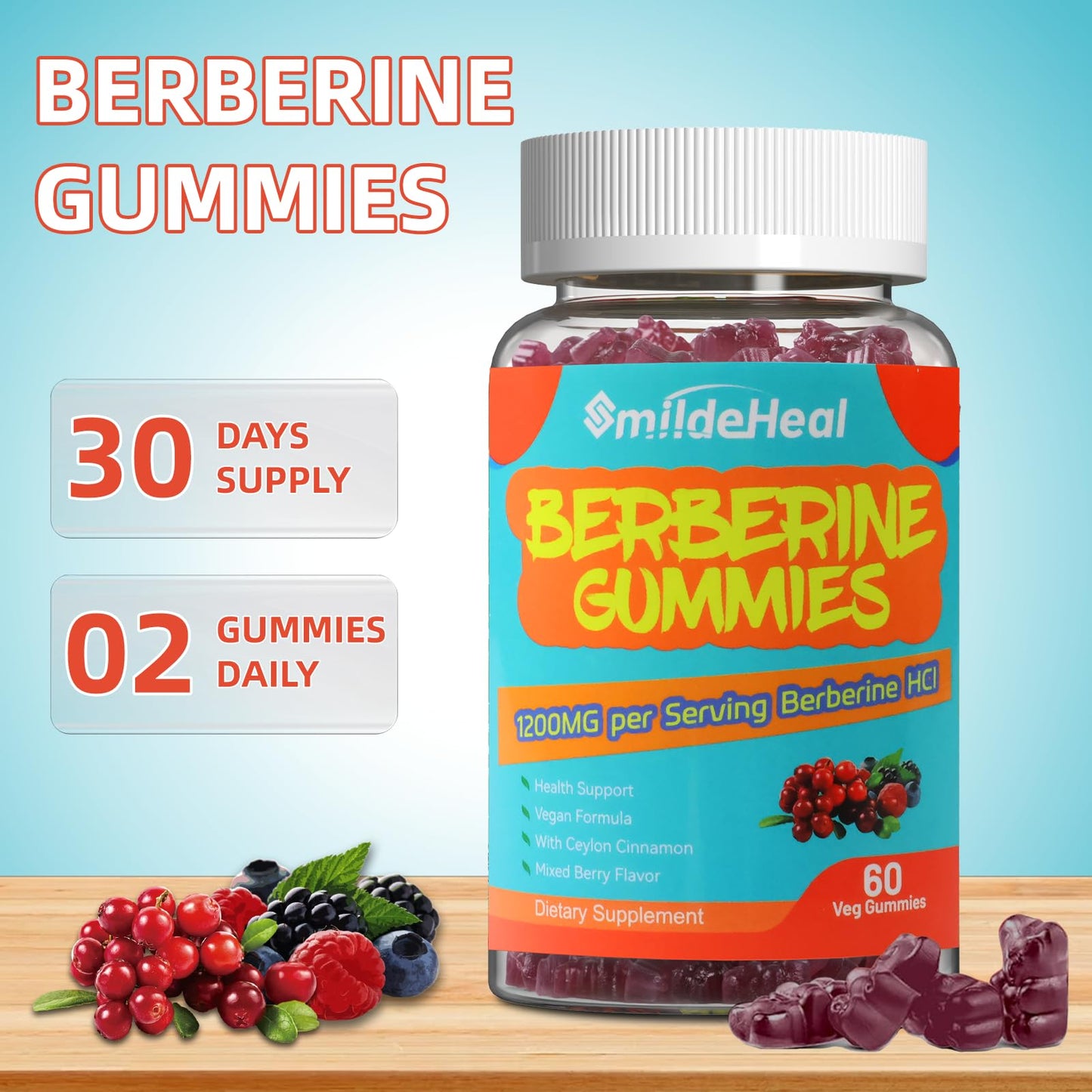 SmildeHeal Berberine Gummies 1200mg 60 Count