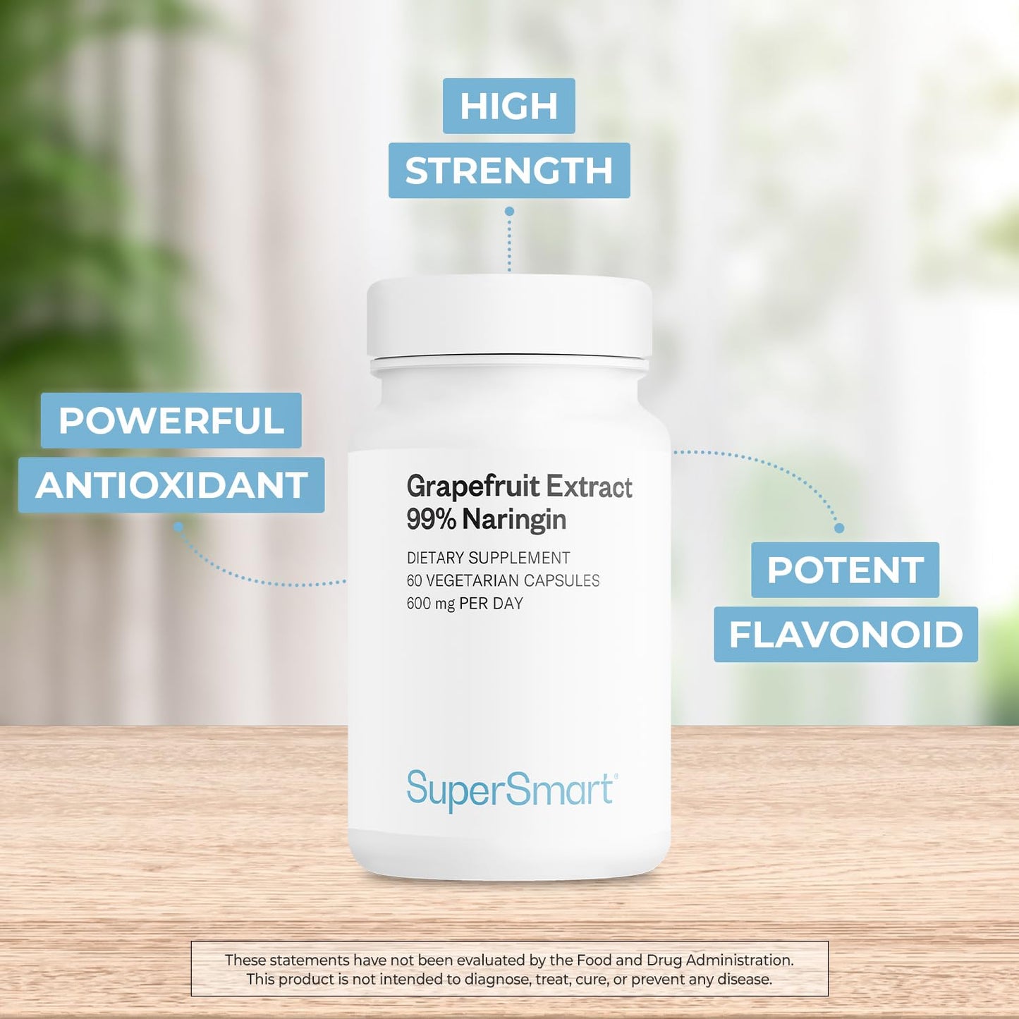 Supersmart Grapefruit Extract 600mg per Day (99% Naringin) - High Potency GSE Supplement, 60 Vegetarian Capsules