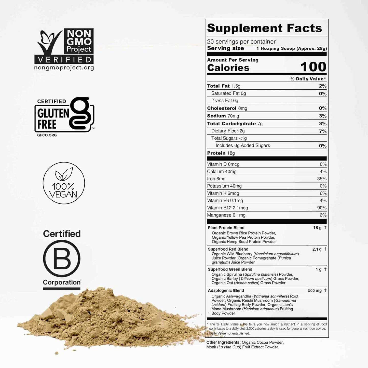 fitppl Plant Based Protein Powder with Superfoods, Ashwagandha, Reishi, Lions Mane, 20 Servings