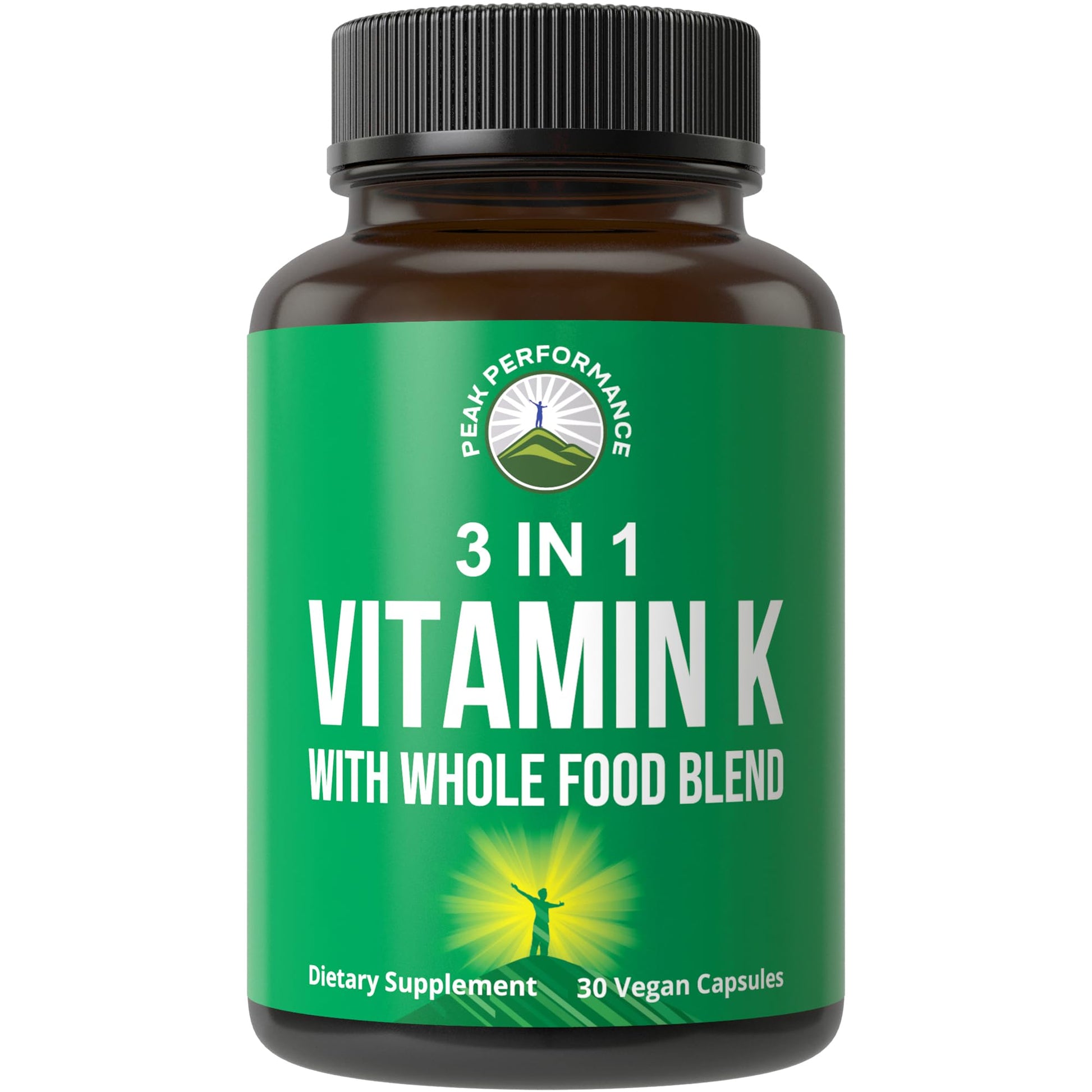 Peak Performance Vitamin K with Whole Food Blend of 25+ Vegetables and Fruits for Max Absorption Capsules 30 Count