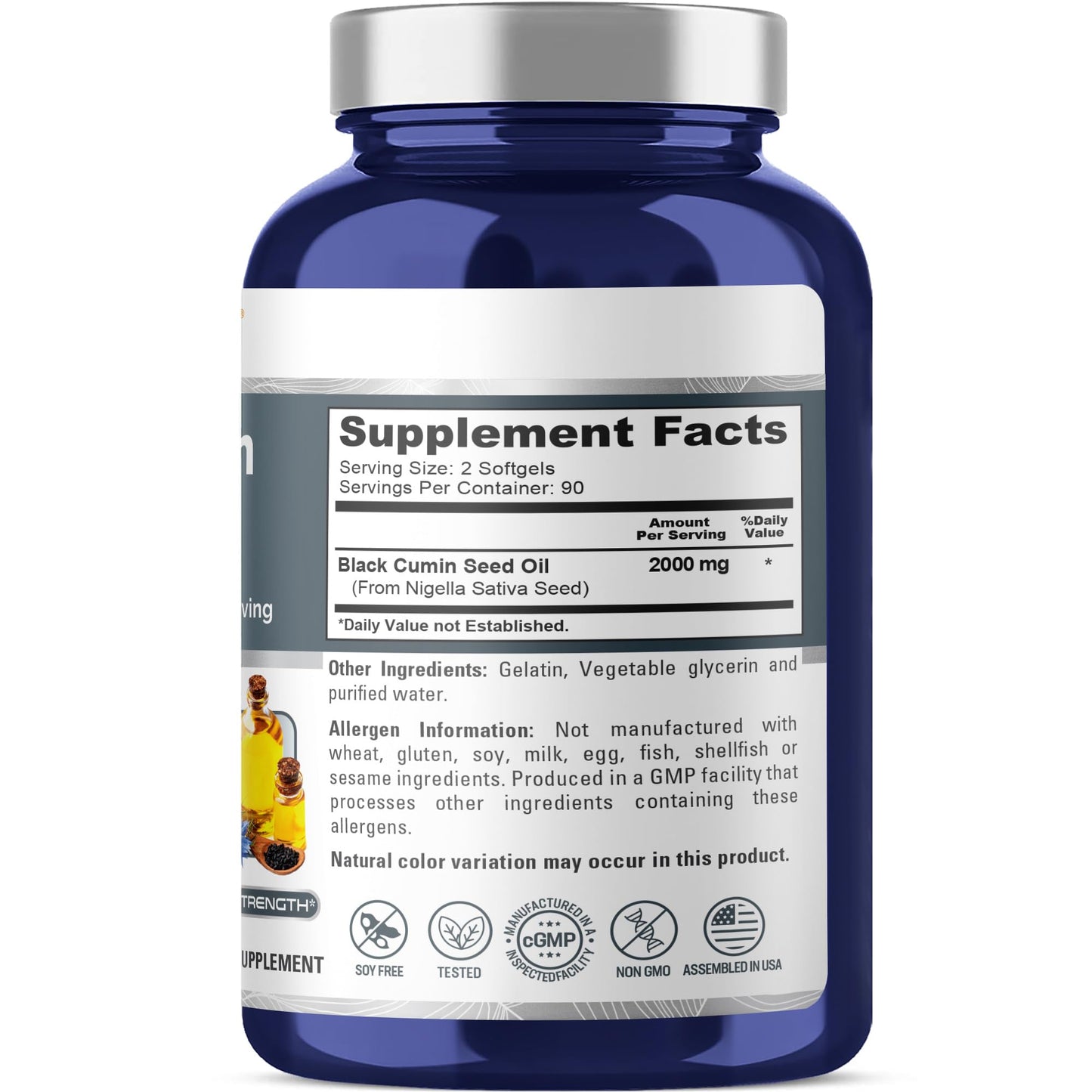 NusaPure Black Seed Oil 2000mg per Serving Softgel Capsules, 180 Count