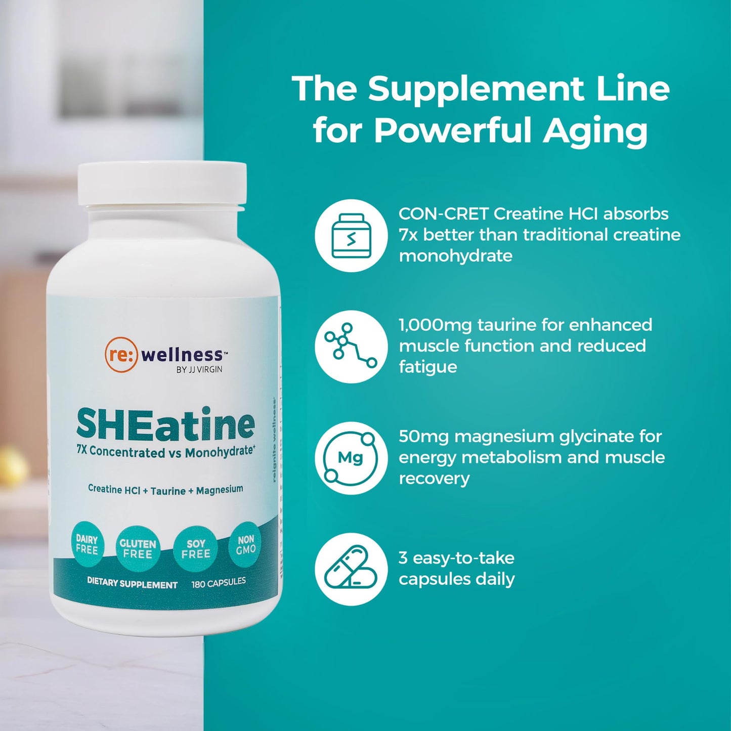 Reignite Wellness SHEatine Creatine HCL, Taurine & Magnesium Glycinate Capsules 180 Count